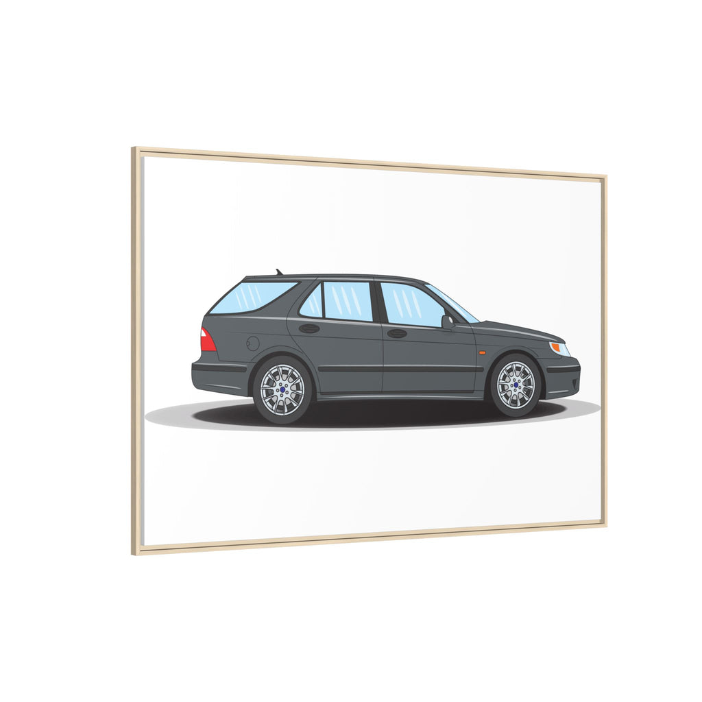 Saab 9-5 OG Aero Steel Grey Art Print — Framed Matte Canvas Wall Decor