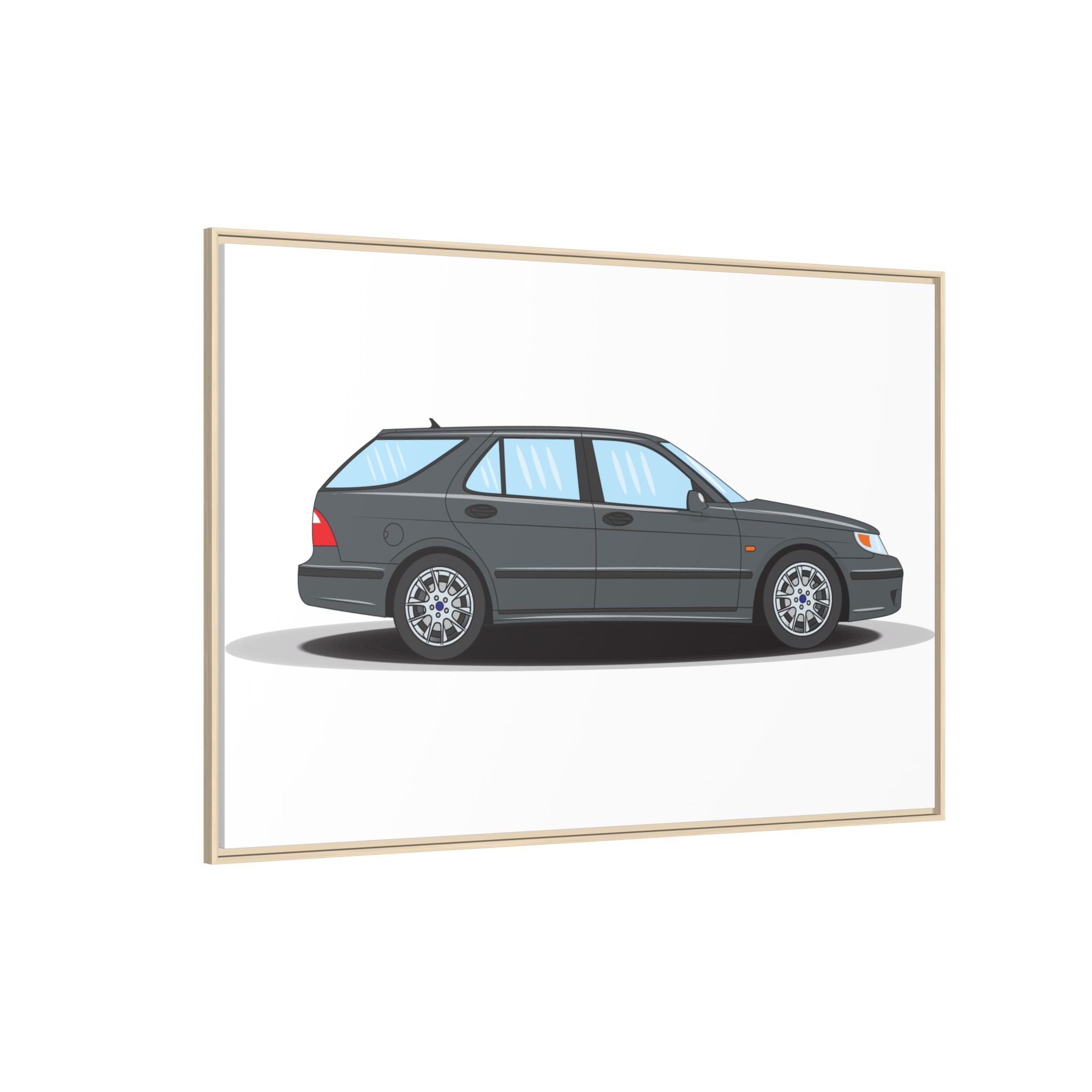Saab 9-5 OG Aero Steel Grey Art Print — Framed Matte Canvas Wall Decor