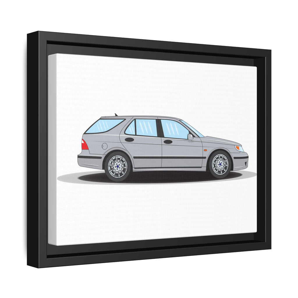 Saab 9-5 OG Aero Wagon Silver Metallic Art Print — Framed Matte Canvas Wall Decor