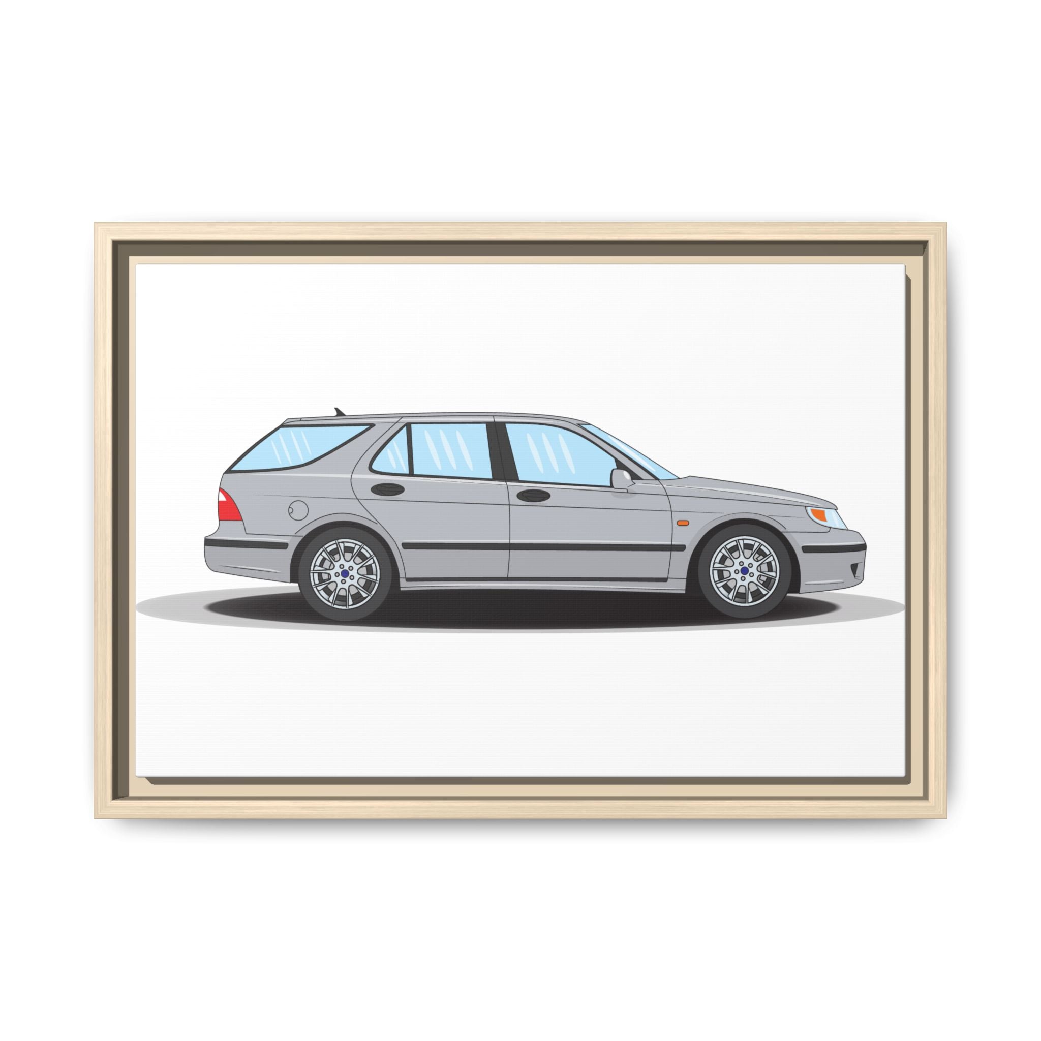 Saab 9-5 OG Aero Wagon Silver Metallic Art Print — Framed Matte Canvas Wall Decor