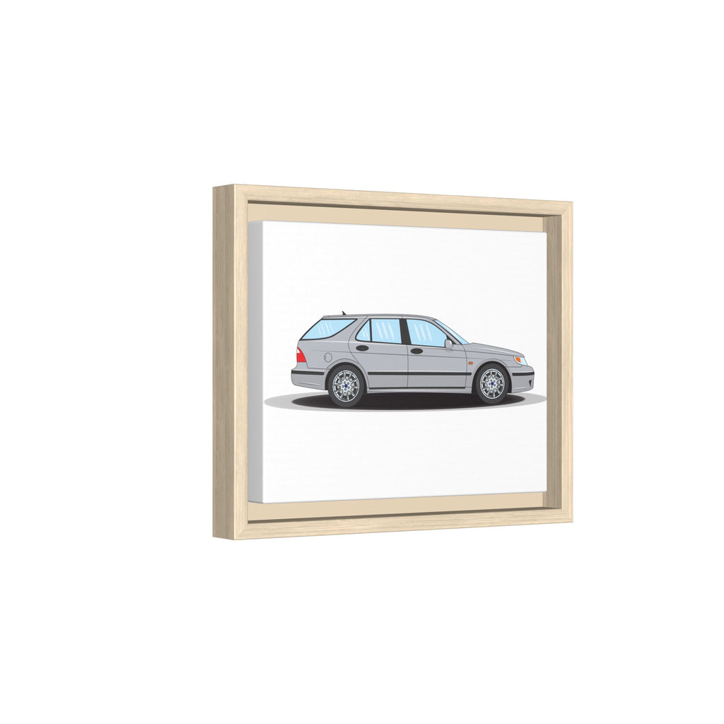 Saab 9-5 OG Aero Wagon Silver Metallic Art Print — Framed Matte Canvas Wall Decor