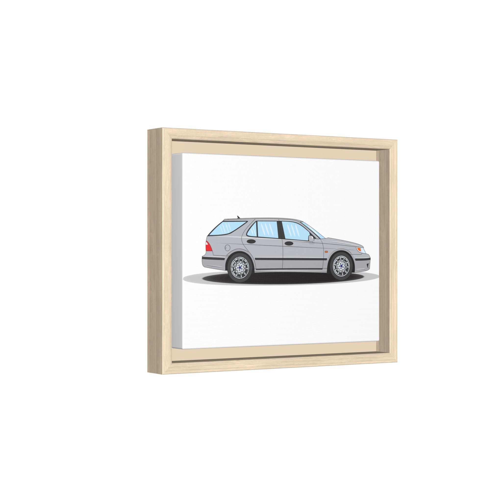 Saab 9-5 OG Aero Wagon Silver Metallic Art Print — Framed Matte Canvas Wall Decor