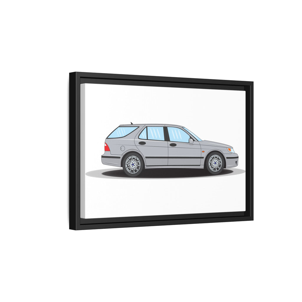 Saab 9-5 OG Aero Wagon Silver Metallic Art Print — Framed Matte Canvas Wall Decor