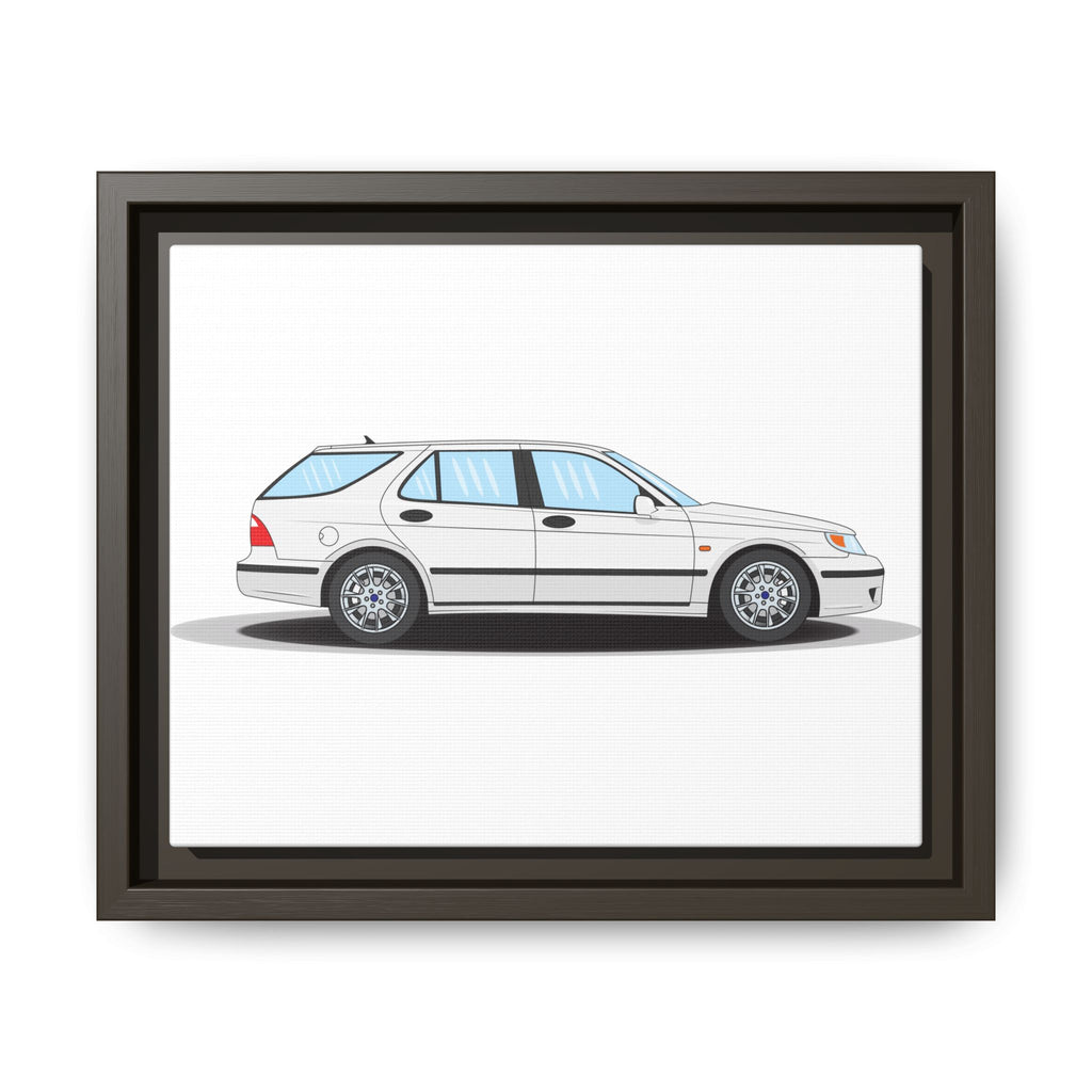 Saab 9-5 OG Aero Wagon Artic White Art Print — Framed Matte Canvas Wall Decor