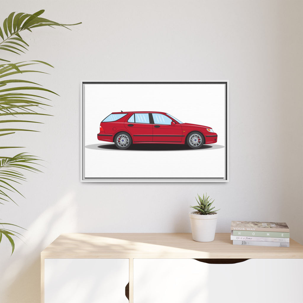 Saab 9-5 OG Aero Wagon Laser Red Art Print — Framed Matte Canvas Wall Decor