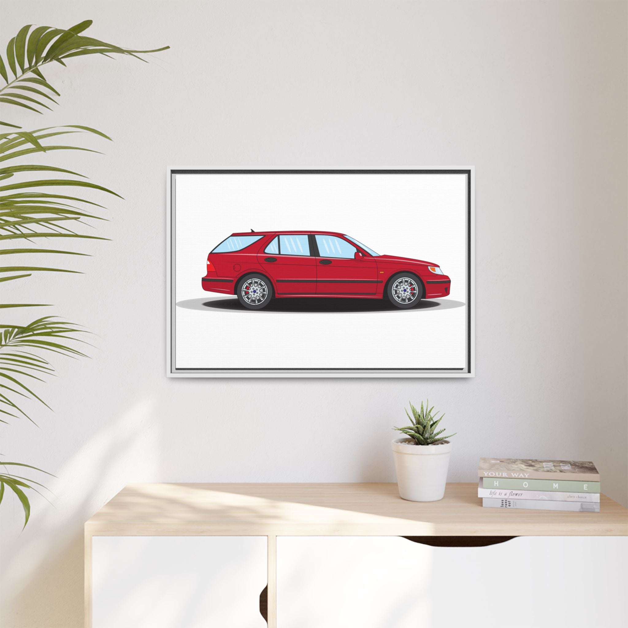 Saab 9-5 OG Aero Wagon Laser Red Art Print — Framed Matte Canvas Wall Decor