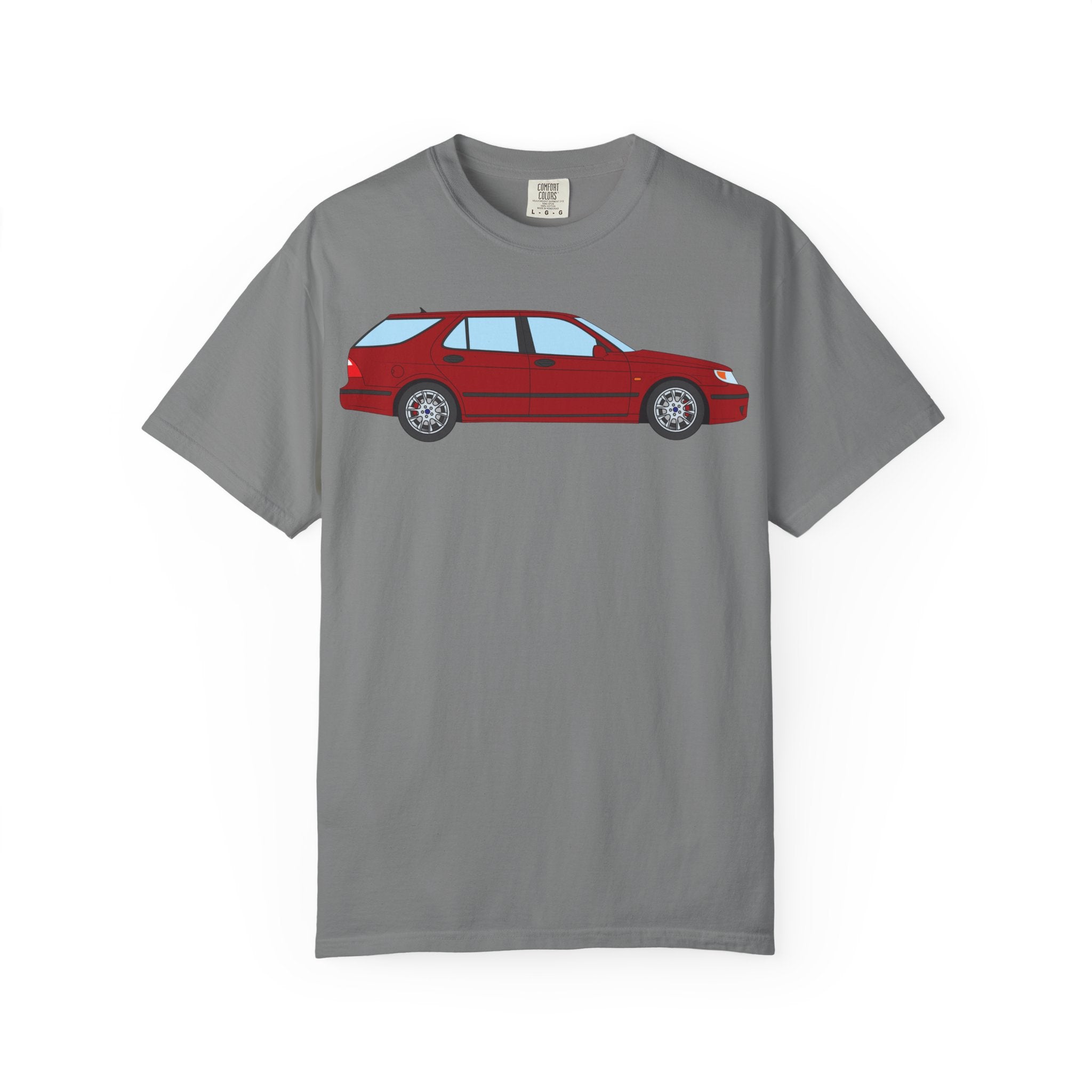 Saab 9-5 OG Aero Wagon Laser Red  — T-Shirt — Retro Car Graphic Tee