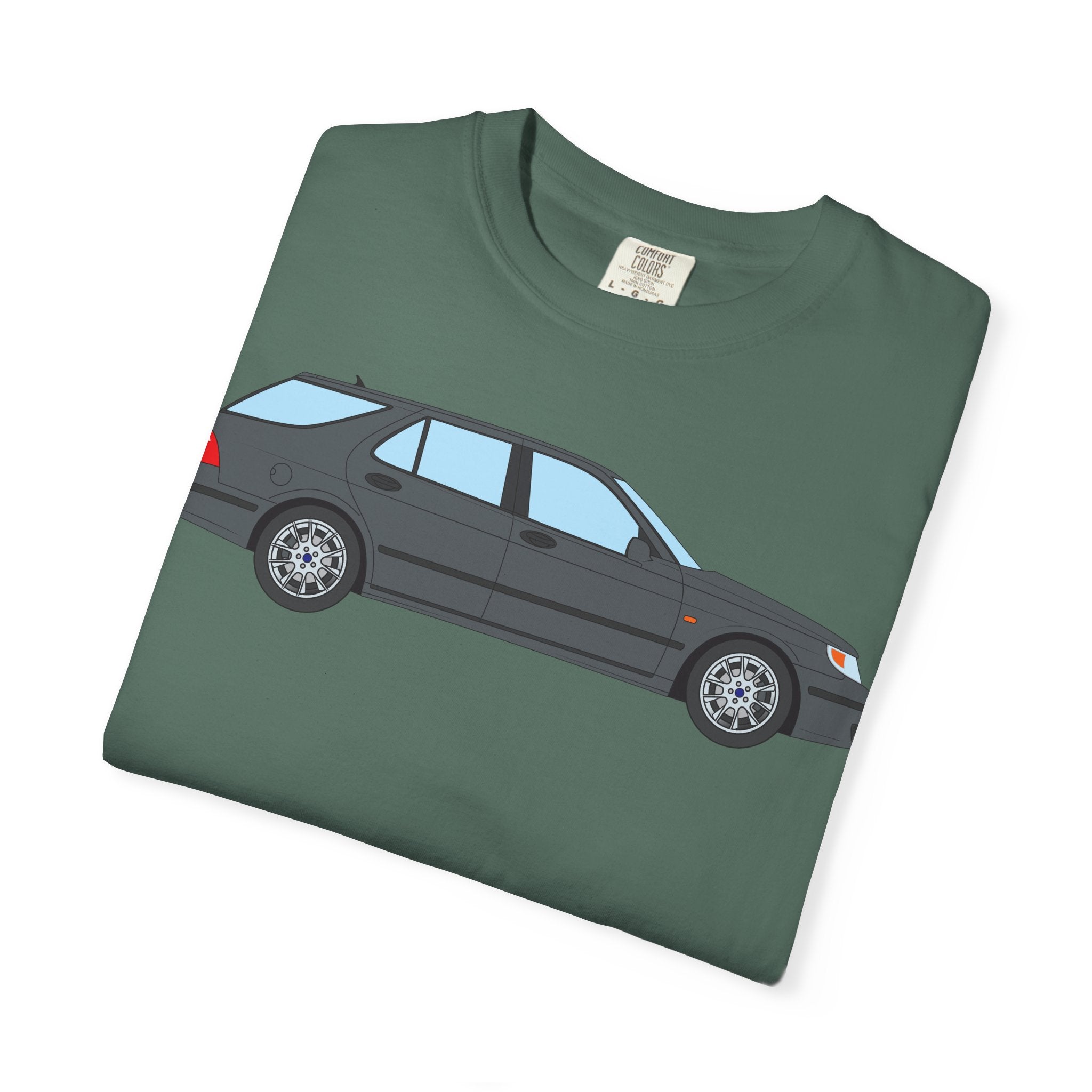 Saab 9-5 OG Aero Wagon Steel Grey  — T-Shirt — Retro Car Graphic Tee