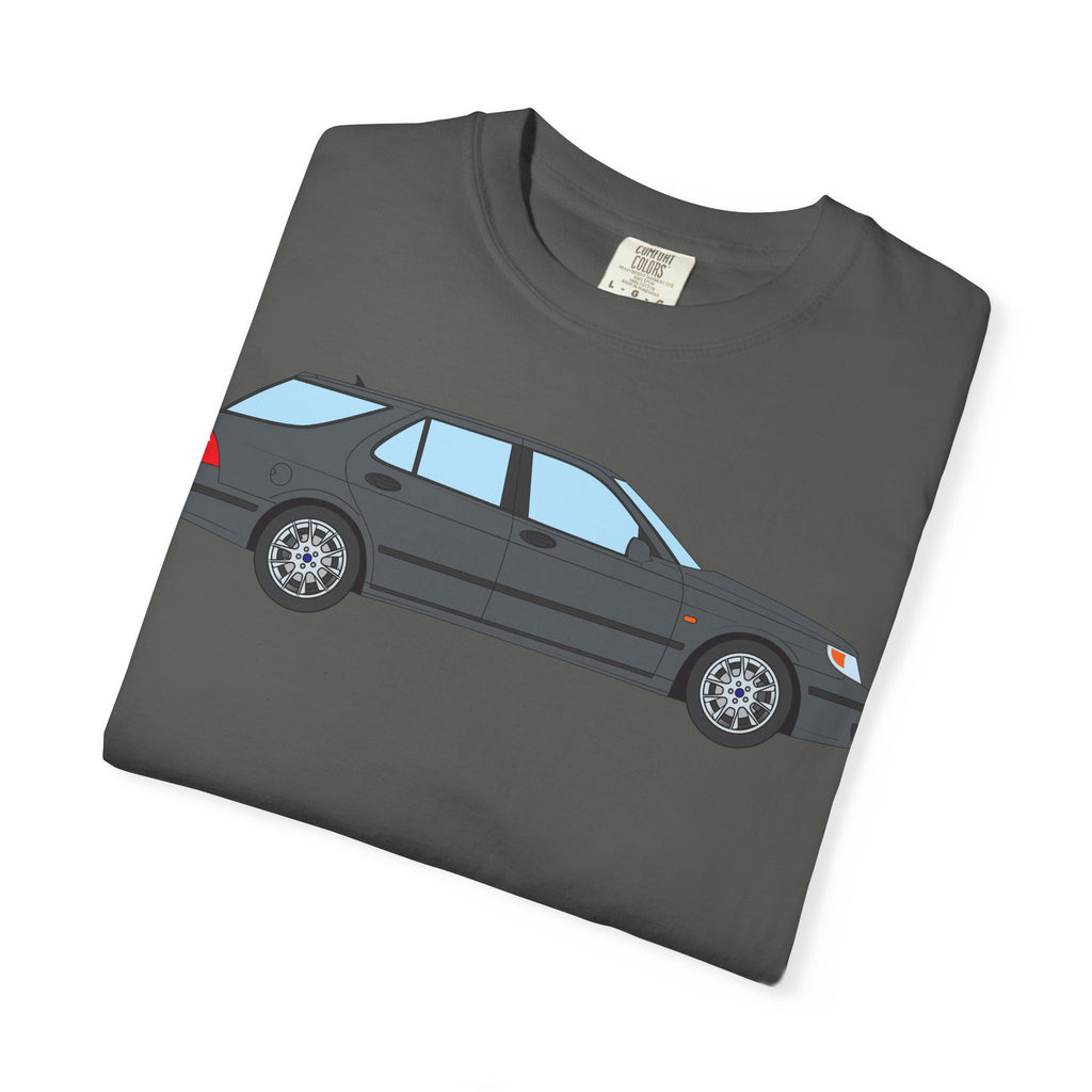 Saab 9-5 OG Aero Wagon Steel Grey  — T-Shirt — Retro Car Graphic Tee