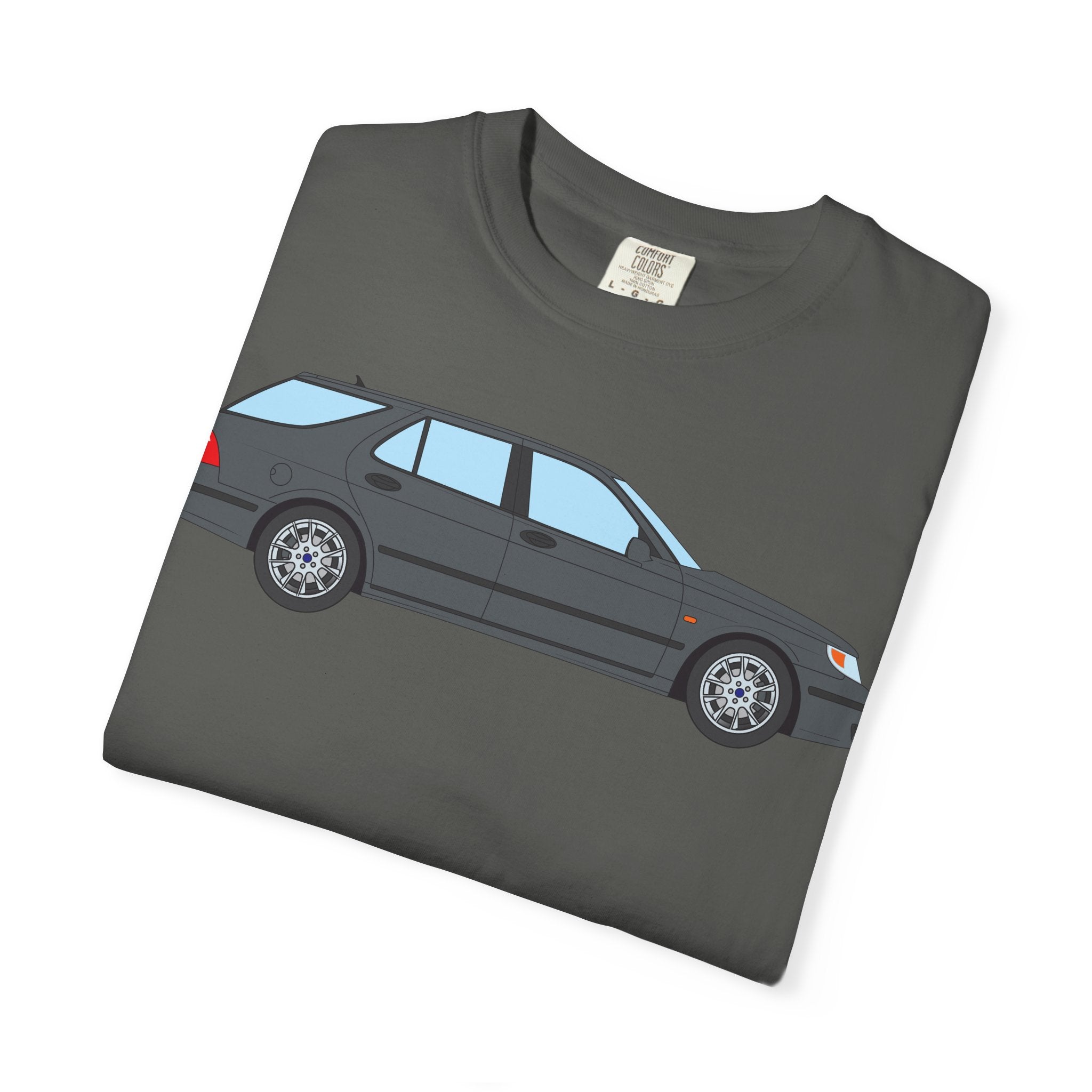 Saab 9-5 OG Aero Wagon Steel Grey  — T-Shirt — Retro Car Graphic Tee