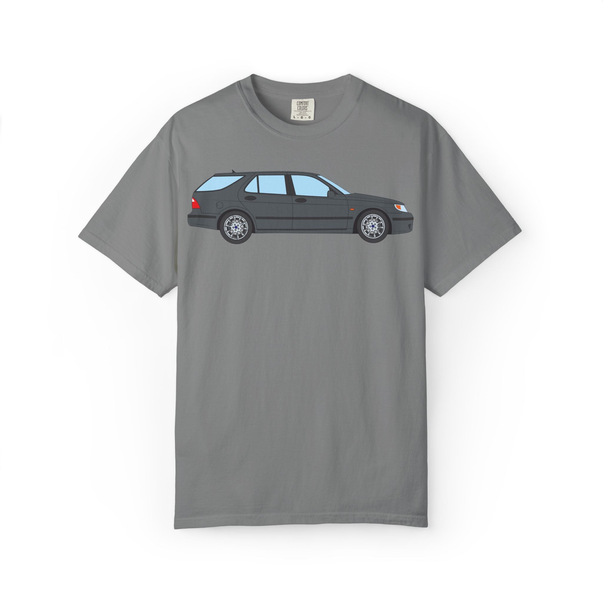 Saab 9-5 OG Aero Wagon Steel Grey  — T-Shirt — Retro Car Graphic Tee