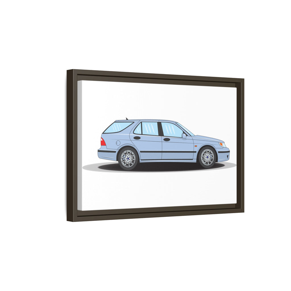 Saab 9-5 OG Aero Wagon Ice Blue Art Print — Framed Matte Canvas Wall Decor