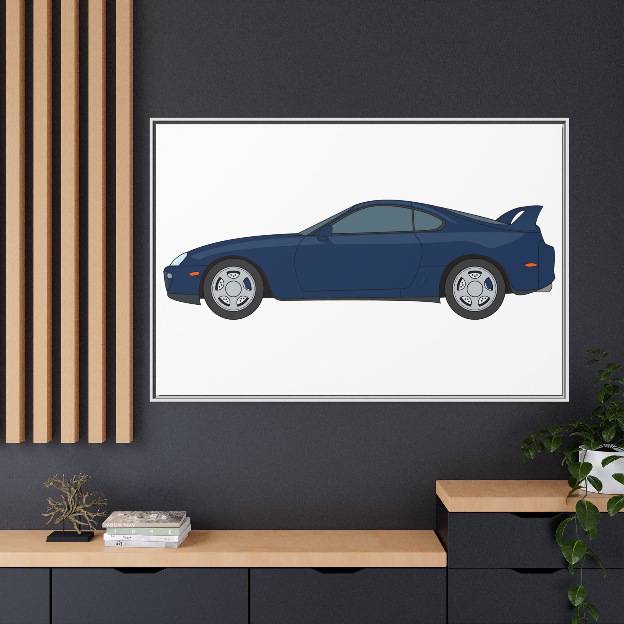 Toyota Supra MK4 Royal Sapphire Art Print — Framed Matte Canvas Wall Decor
