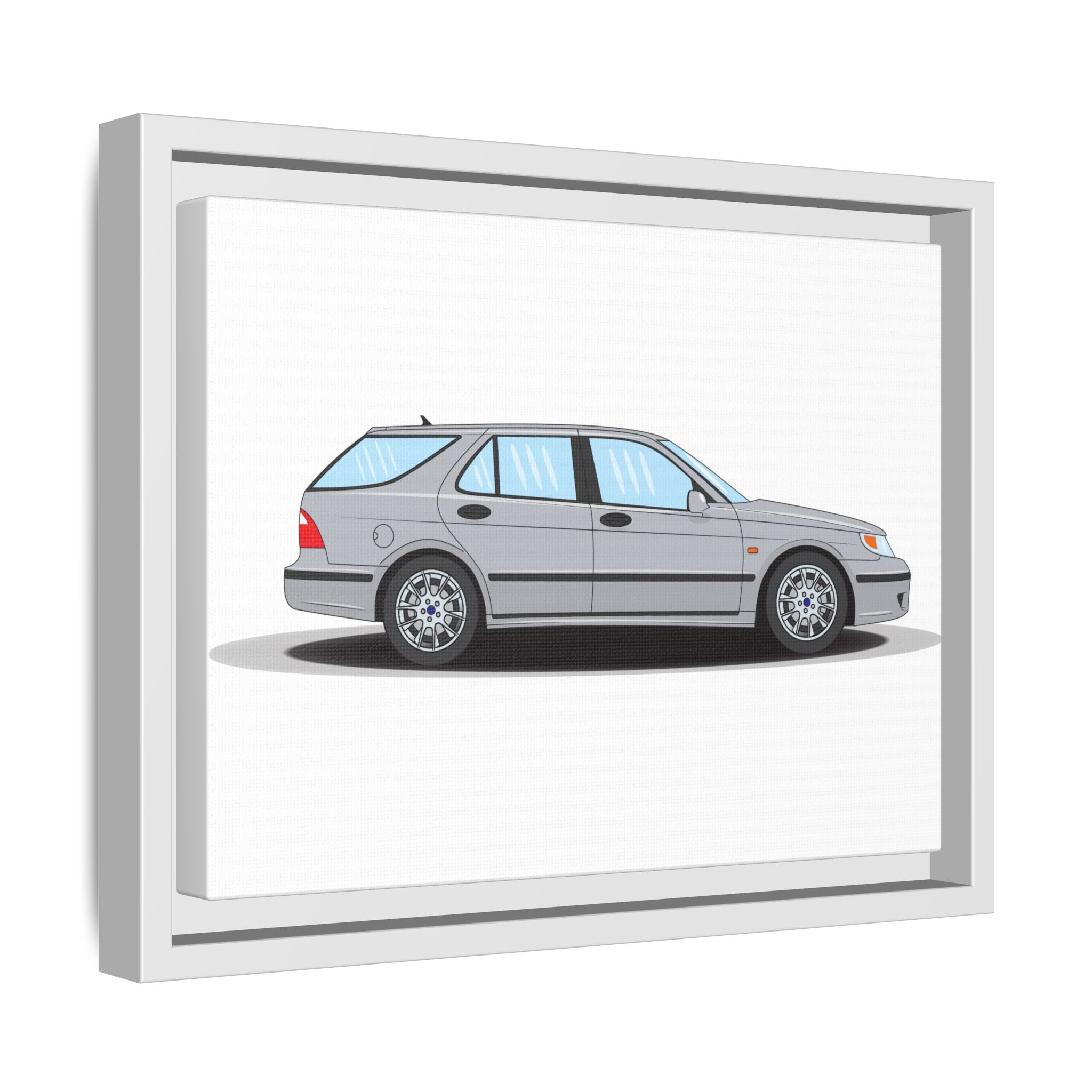 Saab 9-5 OG Aero Wagon Silver Metallic Art Print — Framed Matte Canvas Wall Decor