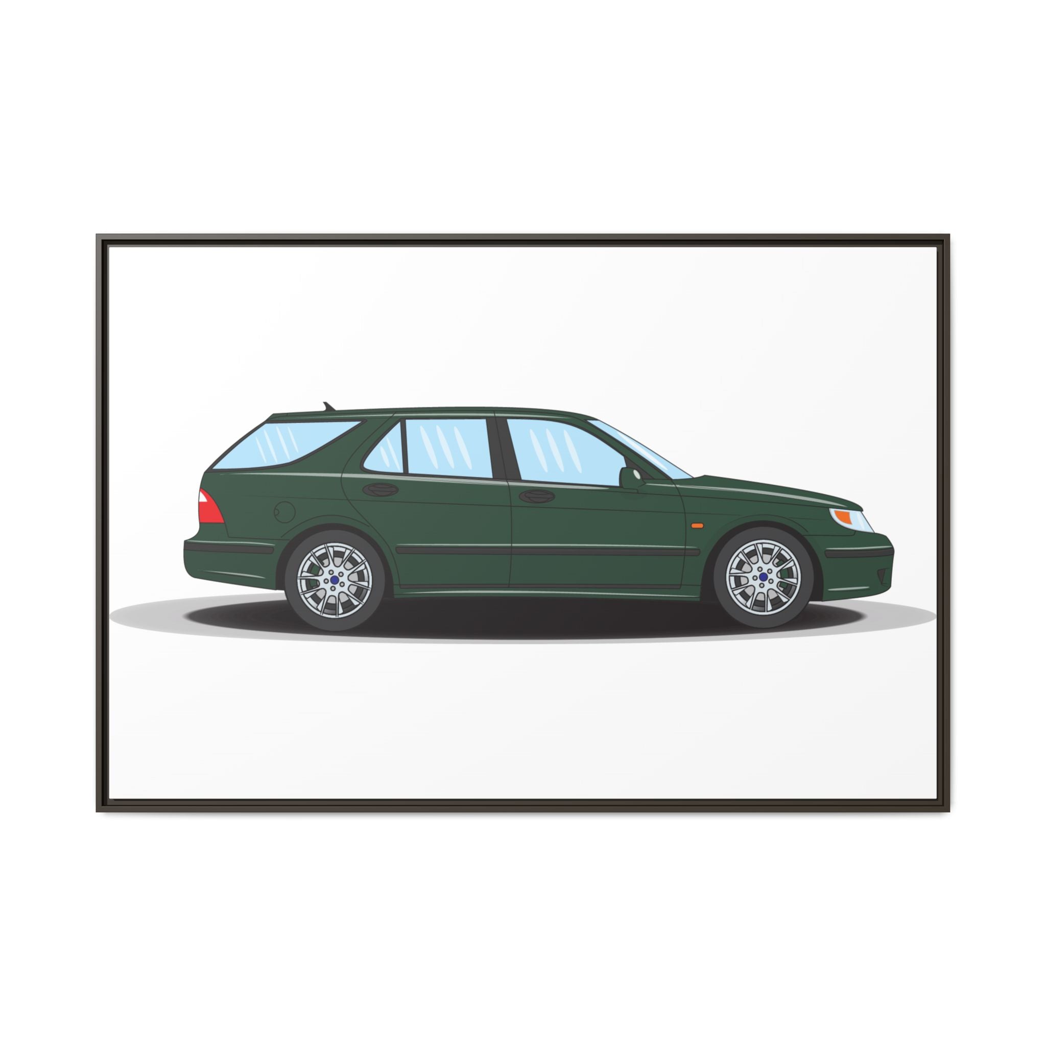 Saab 9-5 OG Aero Wagon Scarabe Green Art Print — Framed Matte Canvas Wall Decor