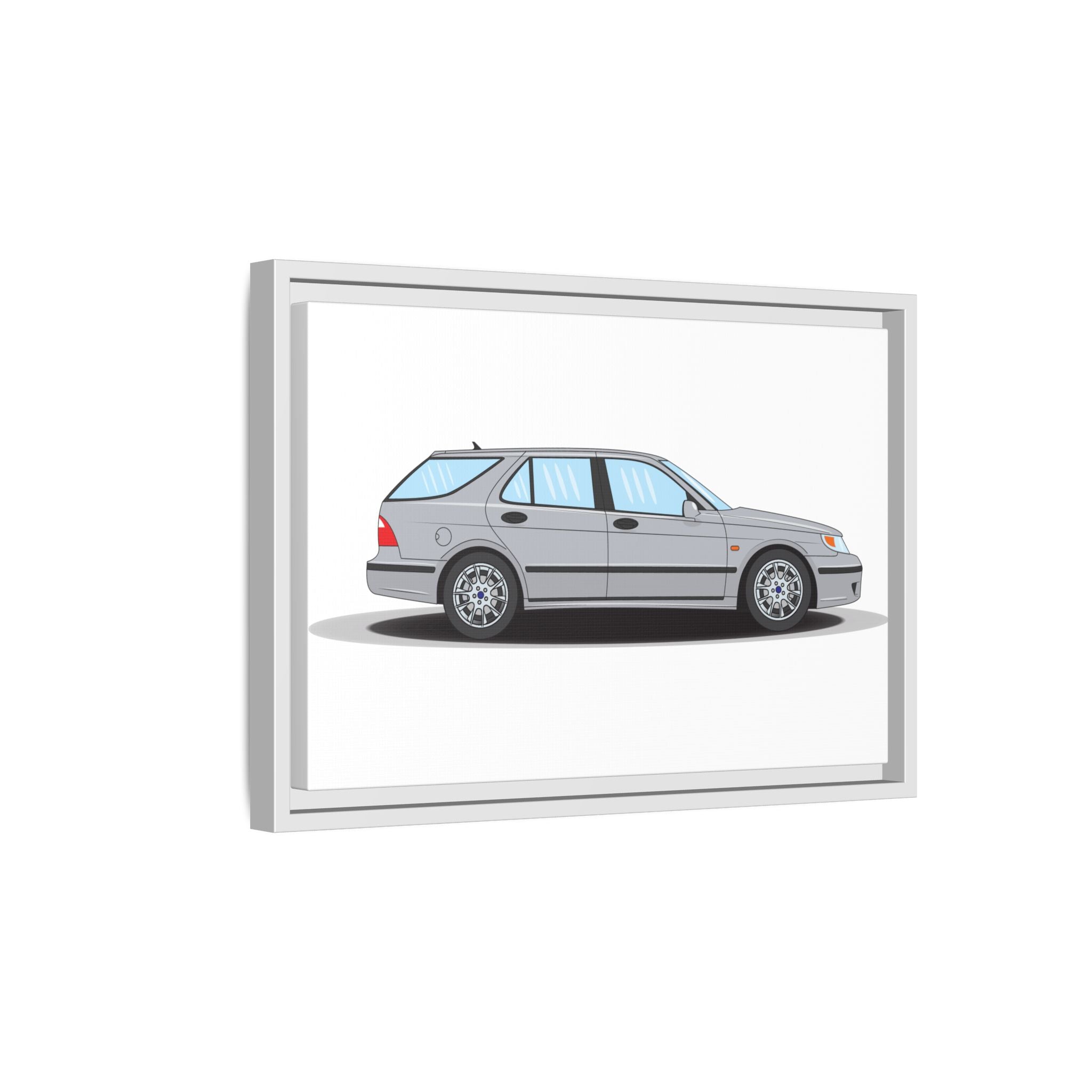 Saab 9-5 OG Aero Wagon Silver Metallic Art Print — Framed Matte Canvas Wall Decor