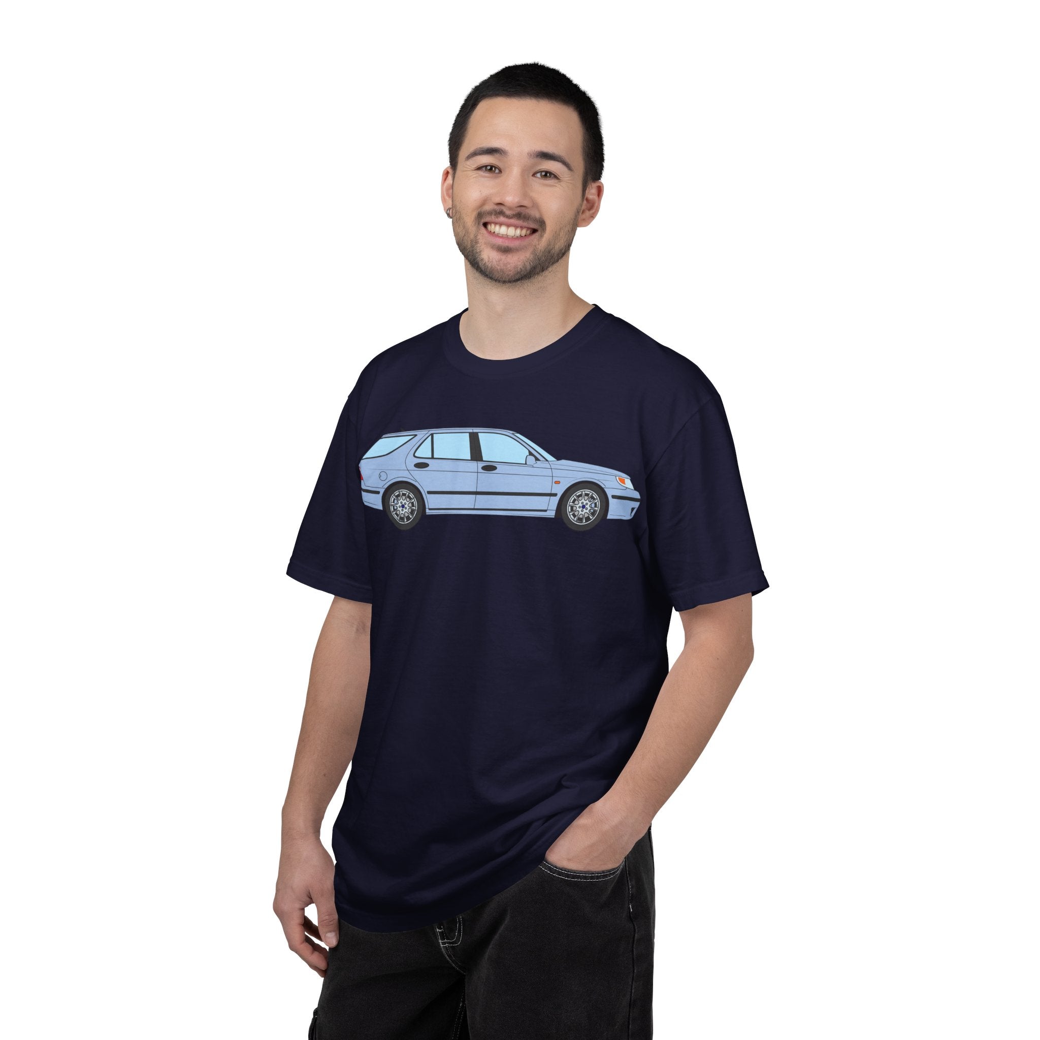Saab 9-5 OG Aero Wagon Ice Blue  — T-Shirt — Retro Car Graphic Tee