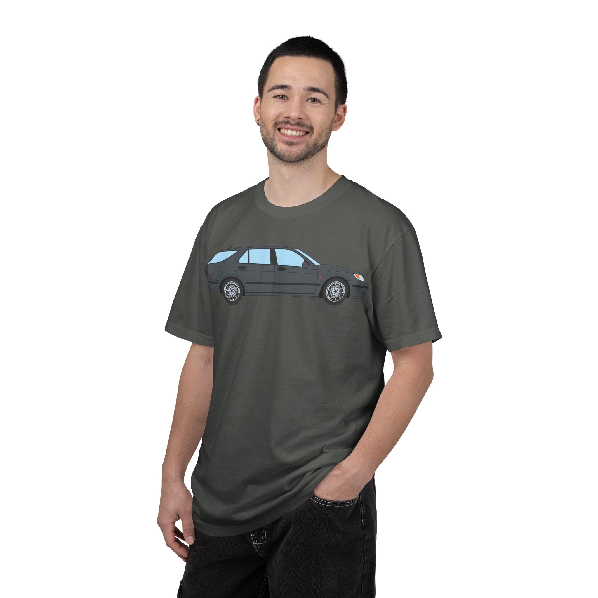 Saab 9-5 OG Aero Wagon Steel Grey  — T-Shirt — Retro Car Graphic Tee