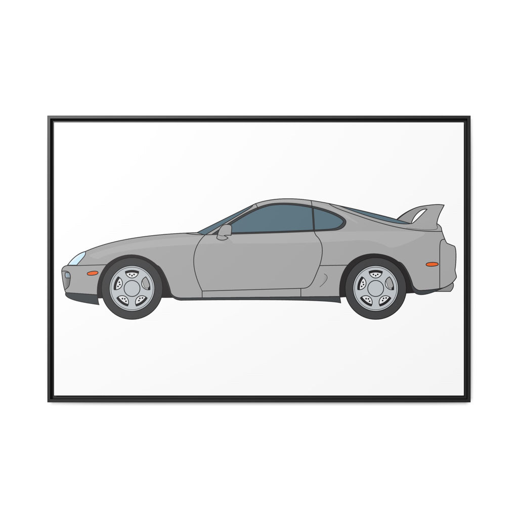 Toyota Supra MK4 Silver Metallic Art Print — Framed Matte Canvas Wall Decor