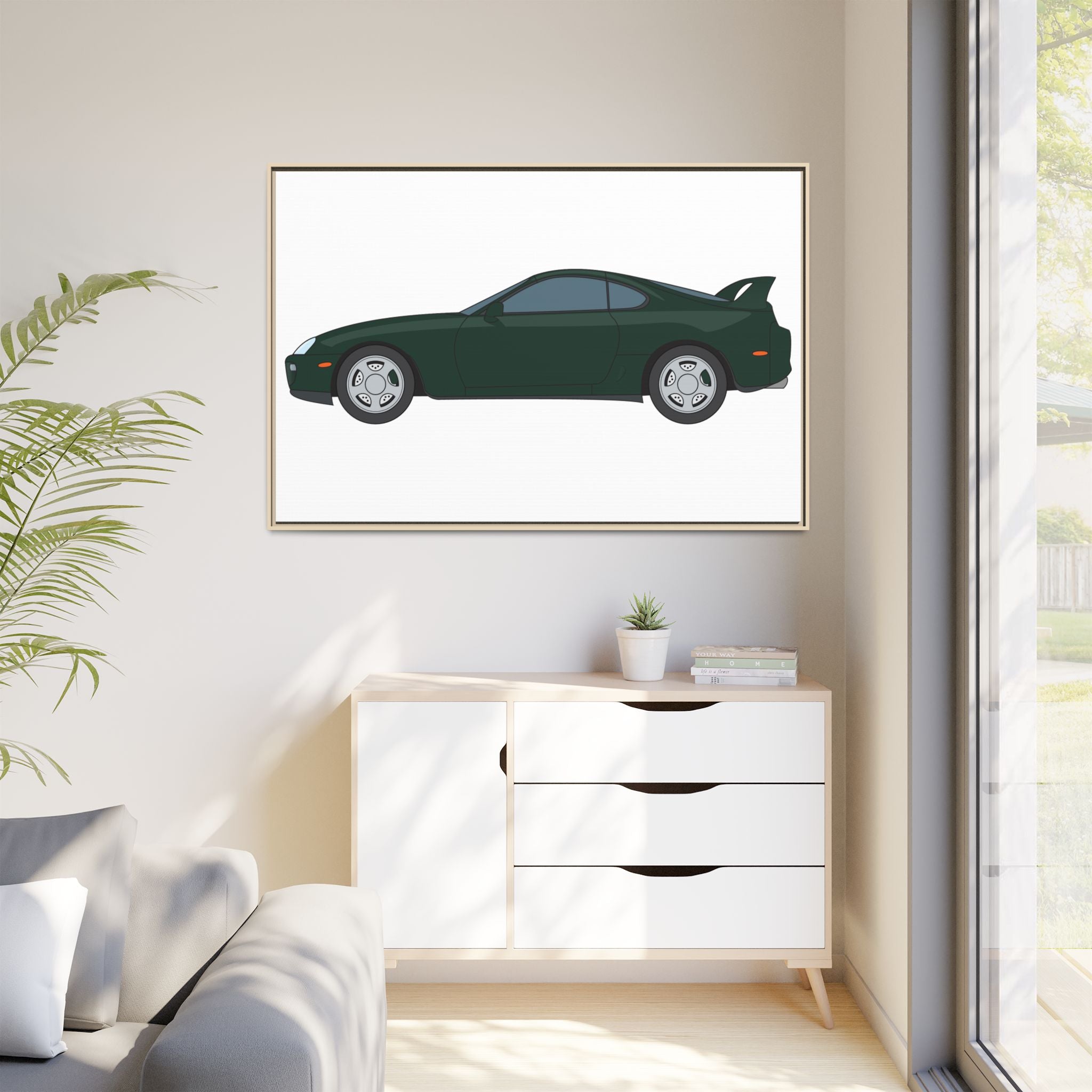 Toyota Supra MK4 Dark Green Mica Art Print — Framed Matte Canvas Wall Decor