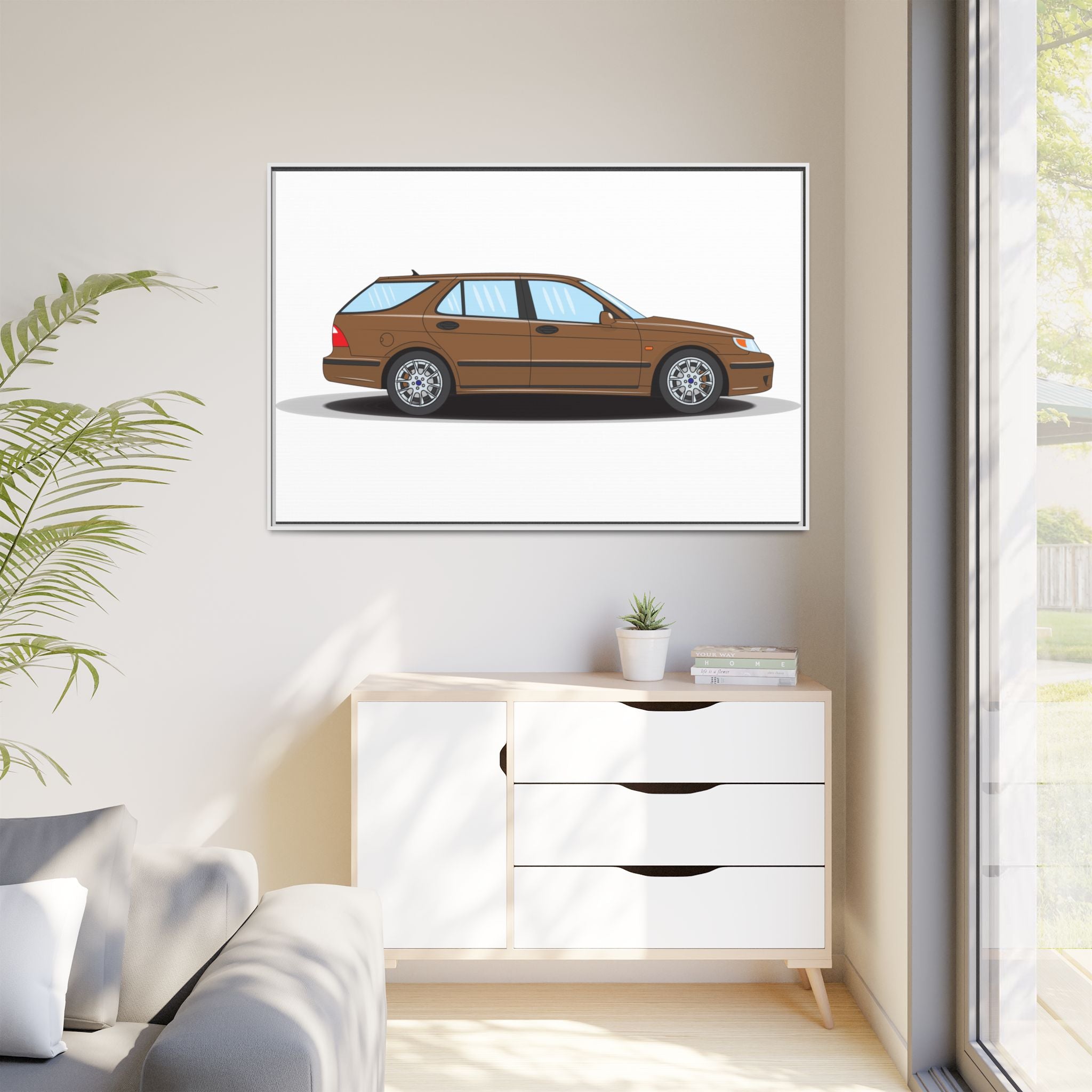 Saab 9-5 OG Aero Wagon Hazelnut Metallic Art Print — Framed Matte Canvas Wall Decor