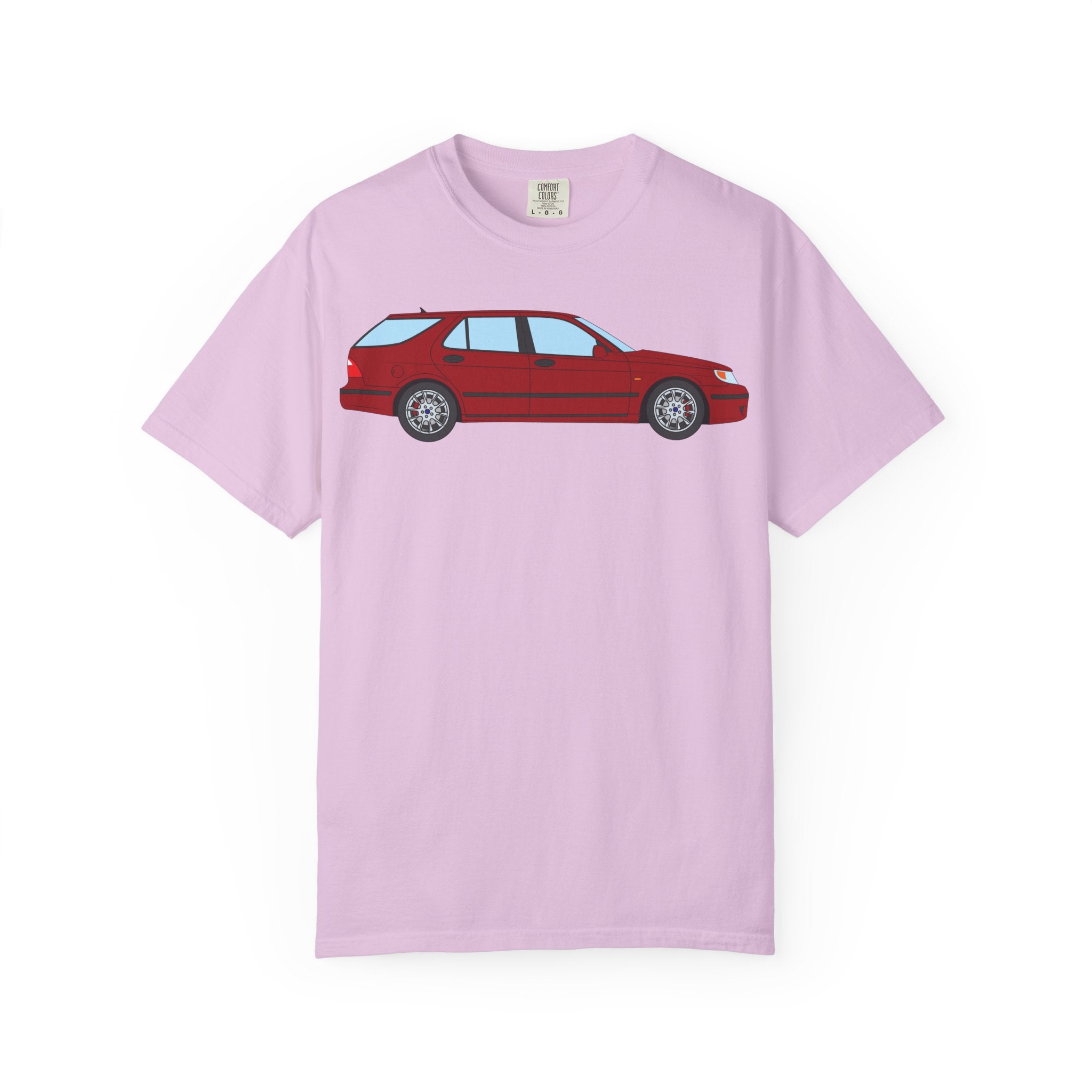 Saab 9-5 OG Aero Wagon Laser Red  — T-Shirt — Retro Car Graphic Tee