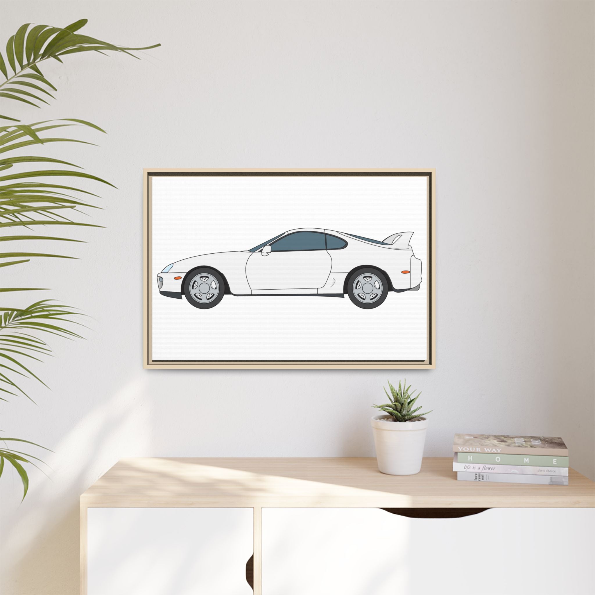 Toyota Supra MK4 Super White ll Art Print — Framed Matte Canvas Wall Decor