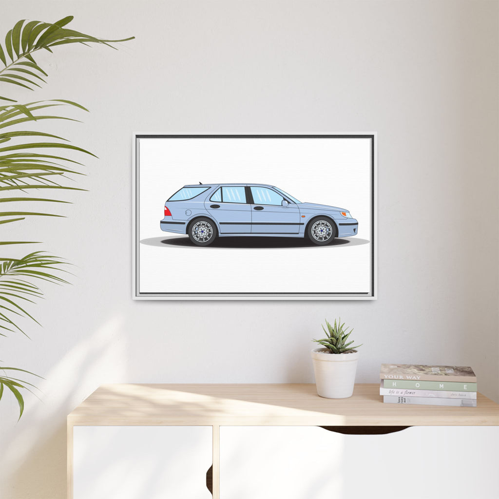 Saab 9-5 OG Aero Wagon Ice Blue Art Print — Framed Matte Canvas Wall Decor