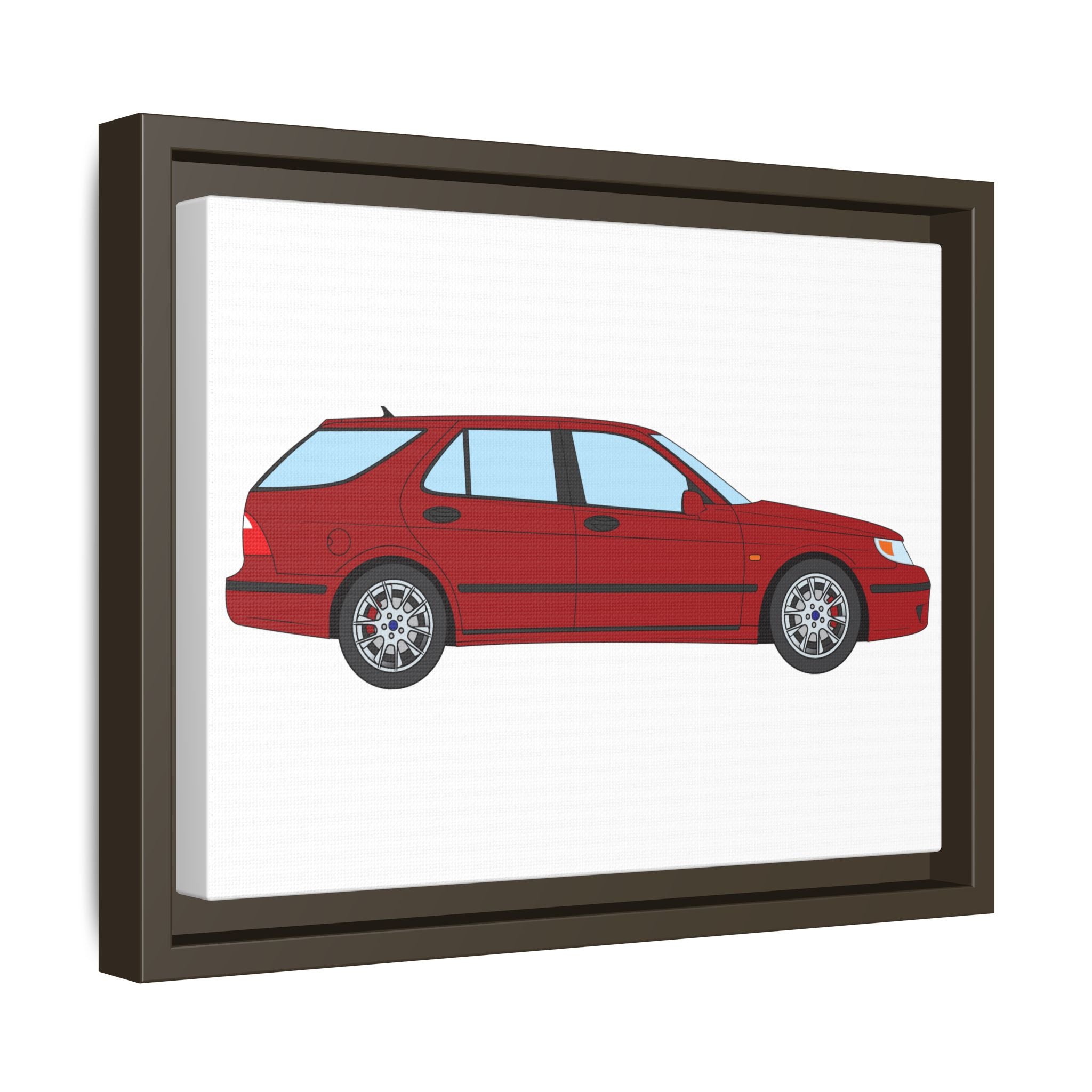 Saab 9-5 OG Aero Wagon — Laser Red Art Print — Framed Matte Canvas Wall Decor