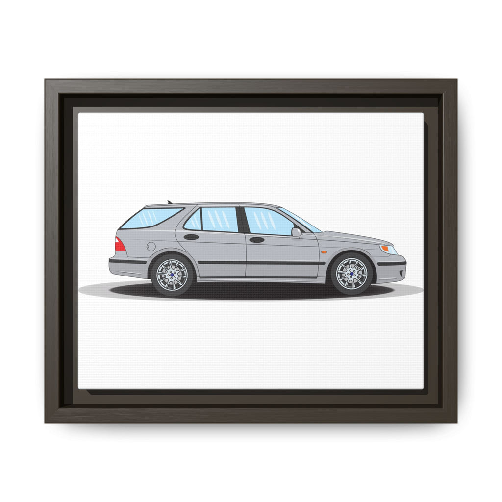 Saab 9-5 OG Aero Wagon Silver Metallic Art Print — Framed Matte Canvas Wall Decor