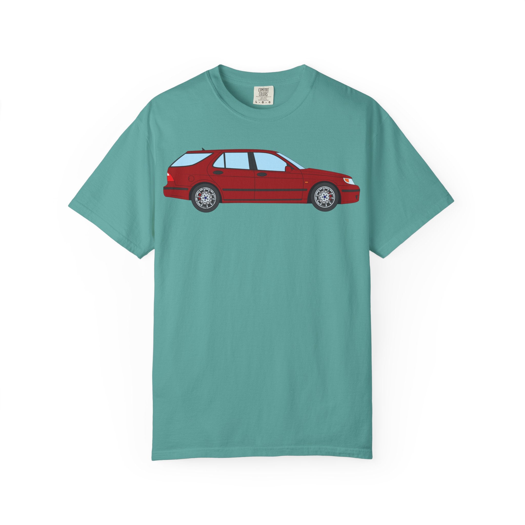 Saab 9-5 OG Aero Wagon Laser Red  — T-Shirt — Retro Car Graphic Tee