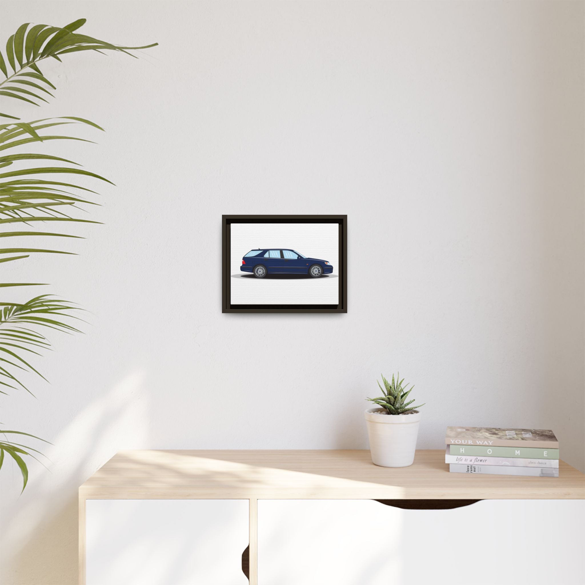 Saab 9-5 OG Aero Wagon Midnight Blue Art Print — Framed Matte Canvas Wall Decor
