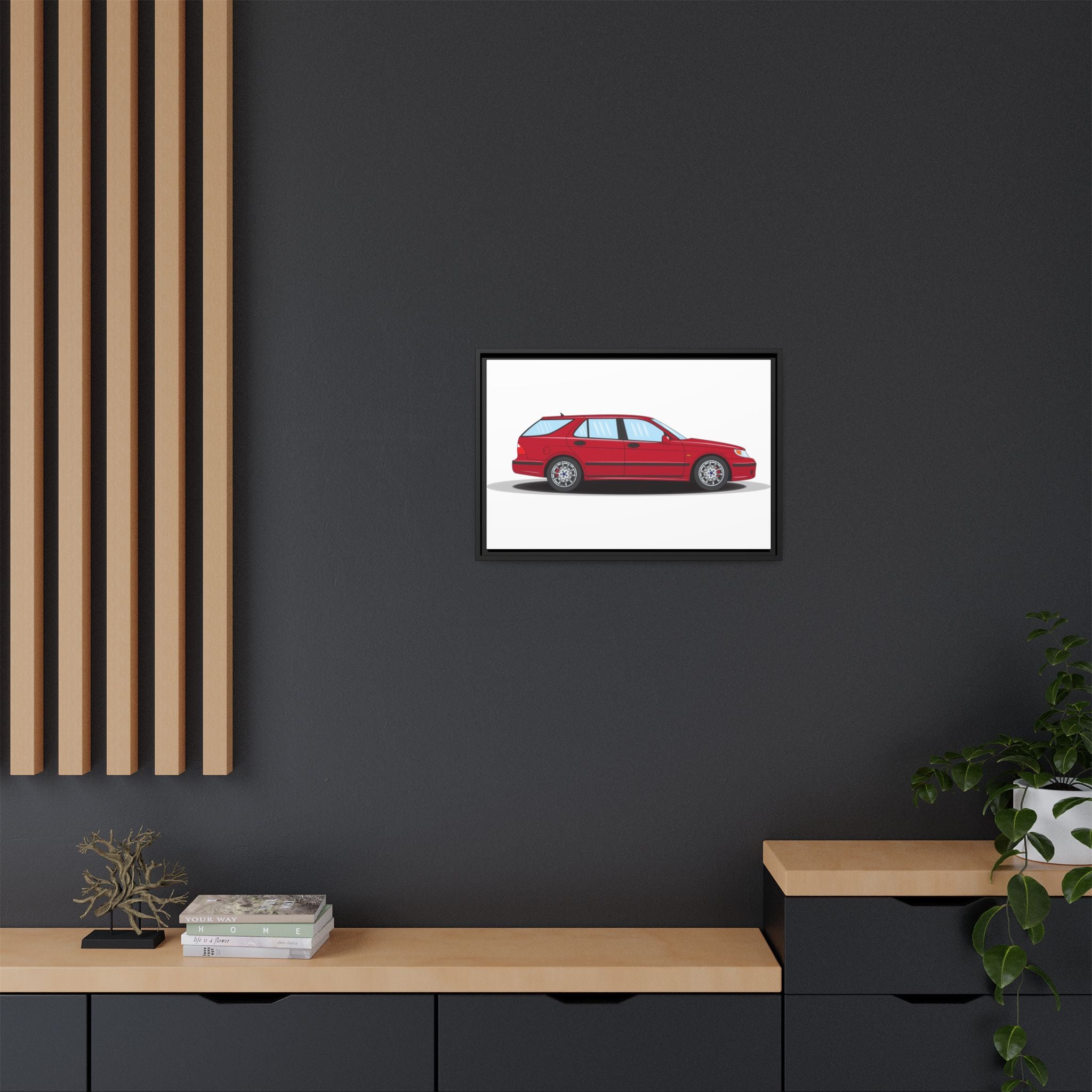 Saab 9-5 OG Aero Wagon Laser Red Art Print — Framed Matte Canvas Wall Decor