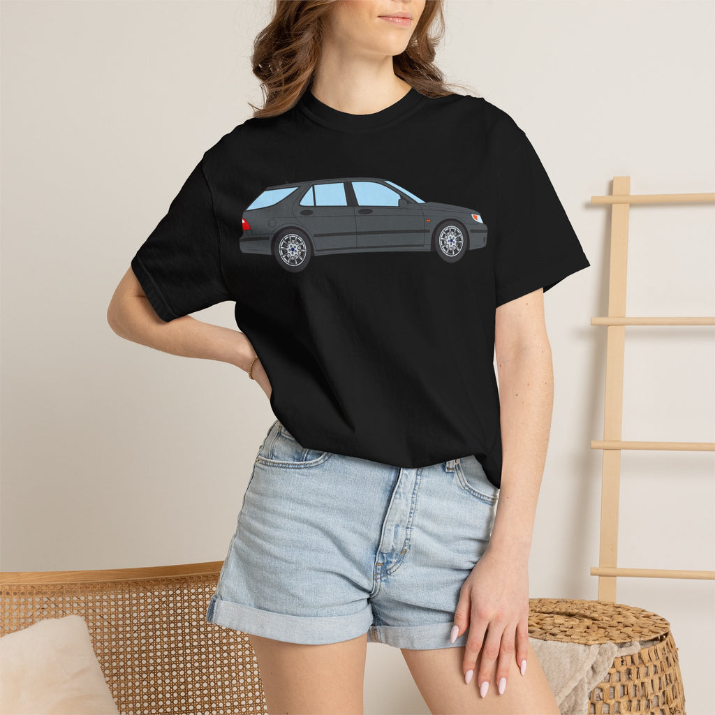 Saab 9-5 OG Aero Wagon Steel Grey  — T-Shirt — Retro Car Graphic Tee