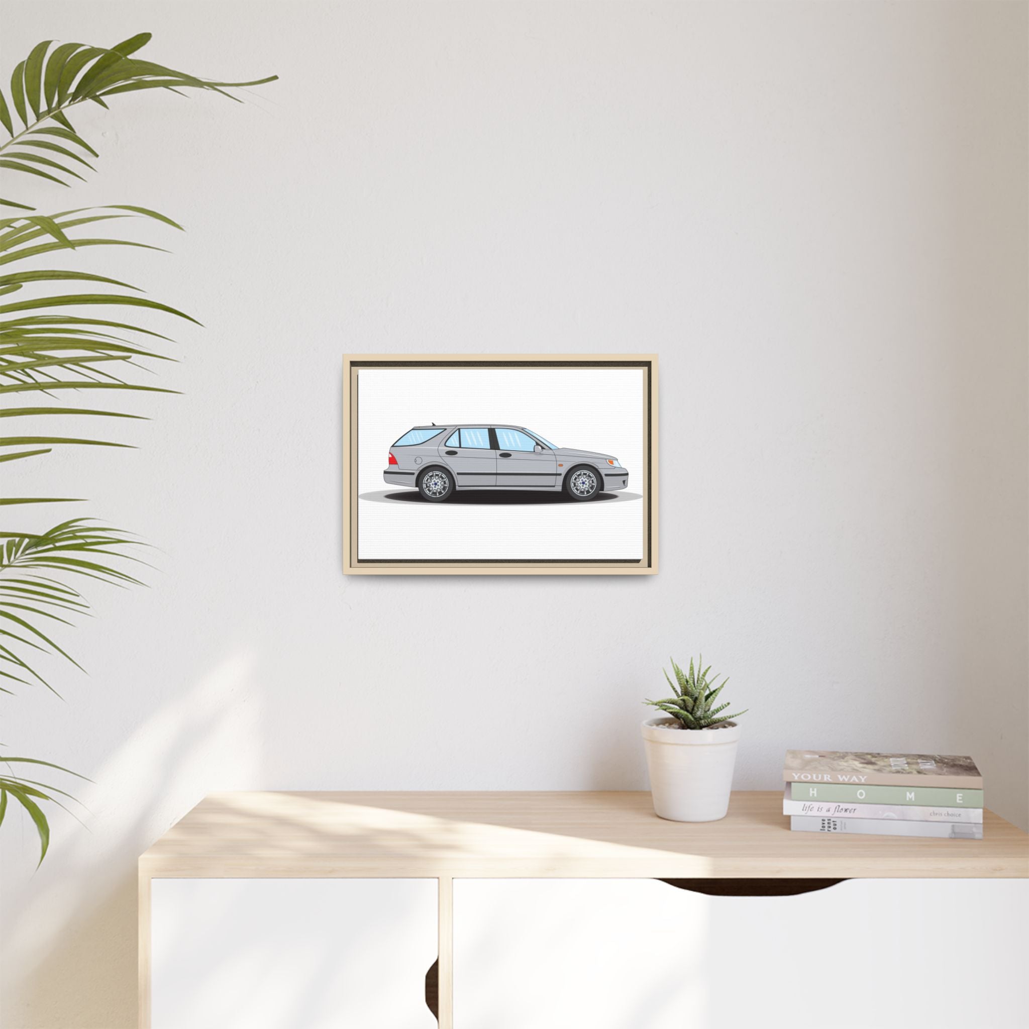 Saab 9-5 OG Aero Wagon Silver Metallic Art Print — Framed Matte Canvas Wall Decor