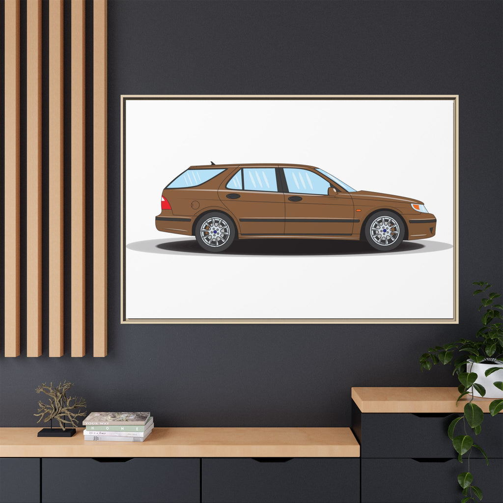 Saab 9-5 OG Aero Wagon Hazelnut Metallic Art Print — Framed Matte Canvas Wall Decor