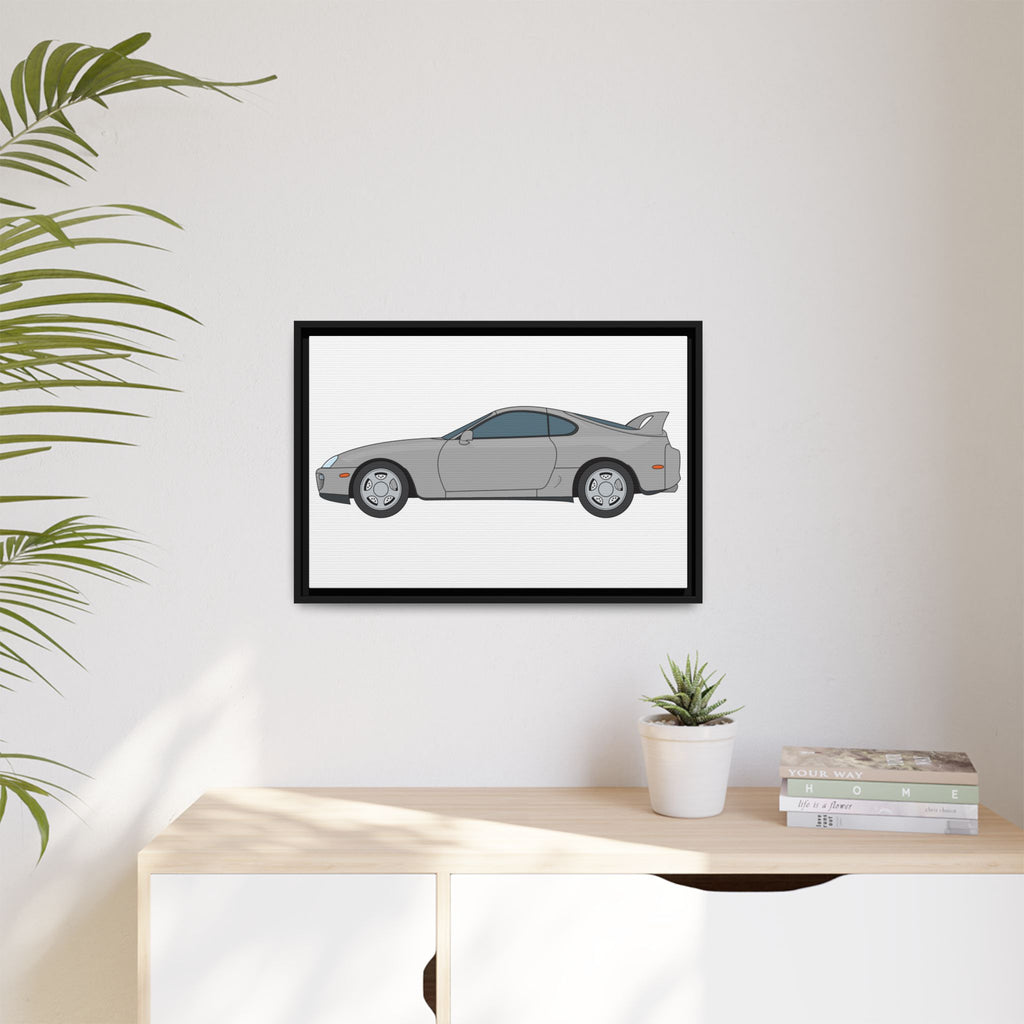 Toyota Supra MK4 Silver Metallic Art Print — Framed Matte Canvas Wall Decor