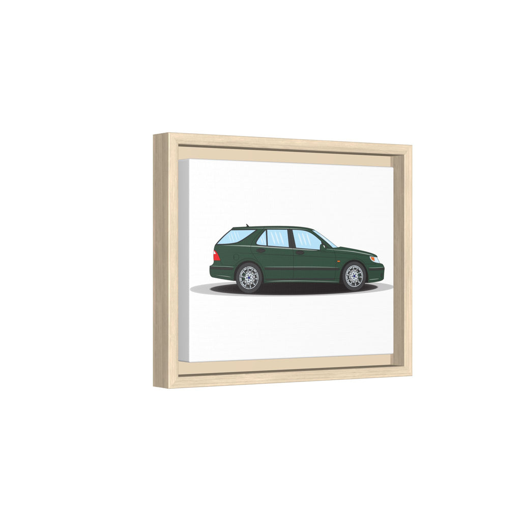 Saab 9-5 OG Aero Wagon Scarabe Green Art Print — Framed Matte Canvas Wall Decor