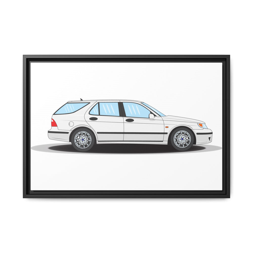 Saab 9-5 OG Aero Wagon Artic White Art Print — Framed Matte Canvas Wall Decor