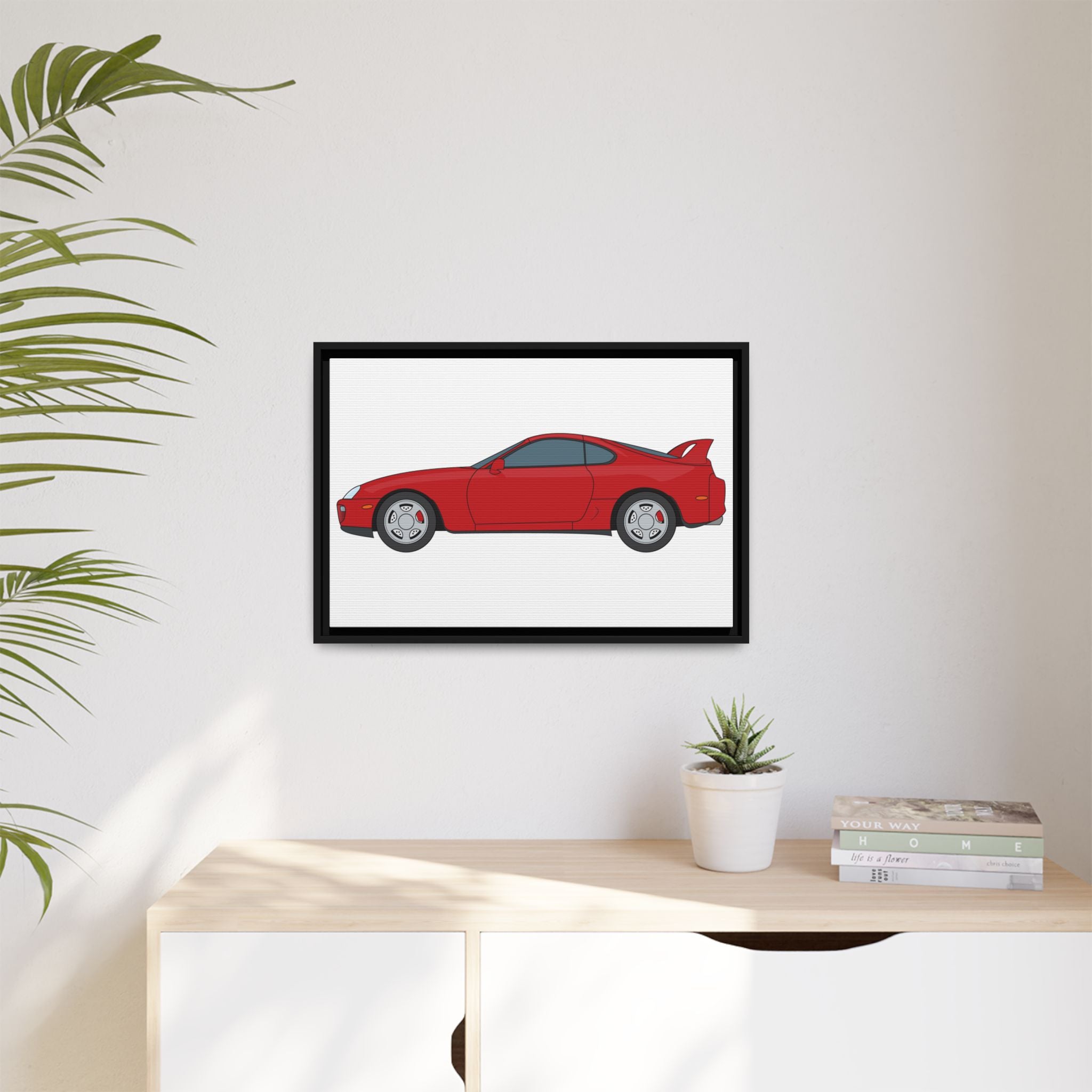 Toyota Supra MK4 Super Red ll Art Print — Framed Matte Canvas Wall Decor