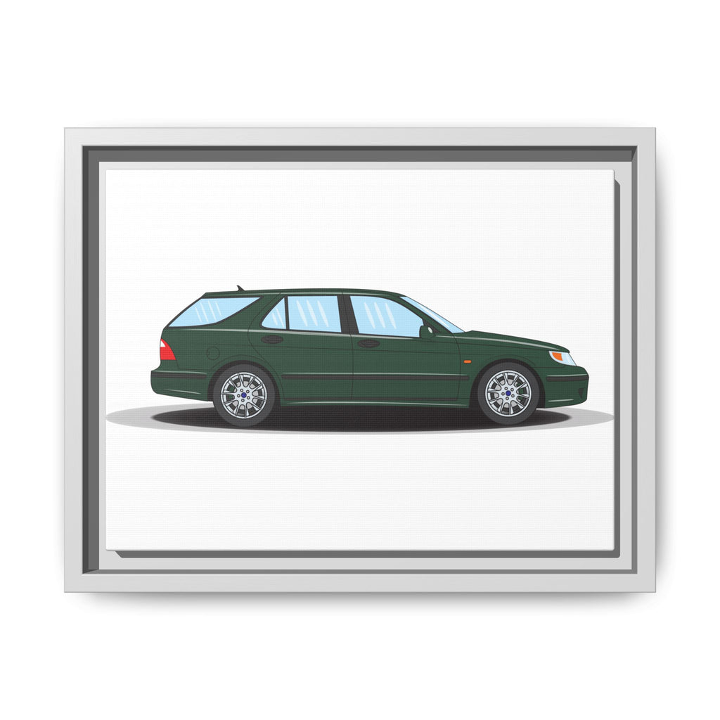 Saab 9-5 OG Aero Wagon Scarabe Green Art Print — Framed Matte Canvas Wall Decor