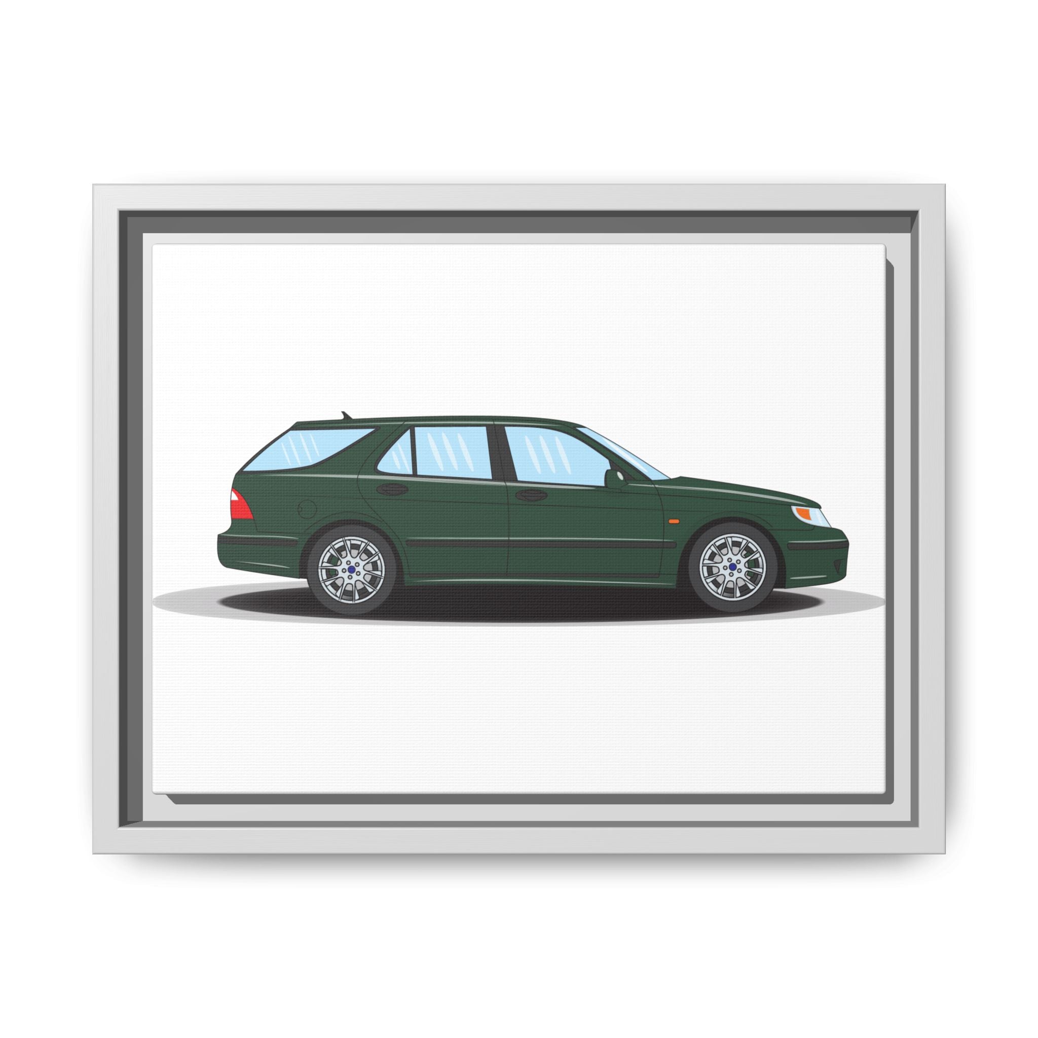 Saab 9-5 OG Aero Wagon Scarabe Green Art Print — Framed Matte Canvas Wall Decor