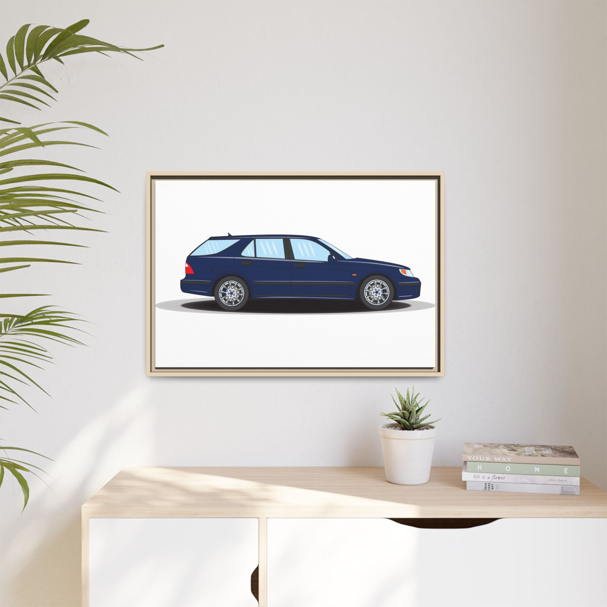 Saab 9-5 OG Aero Wagon Midnight Blue Art Print — Framed Matte Canvas Wall Decor