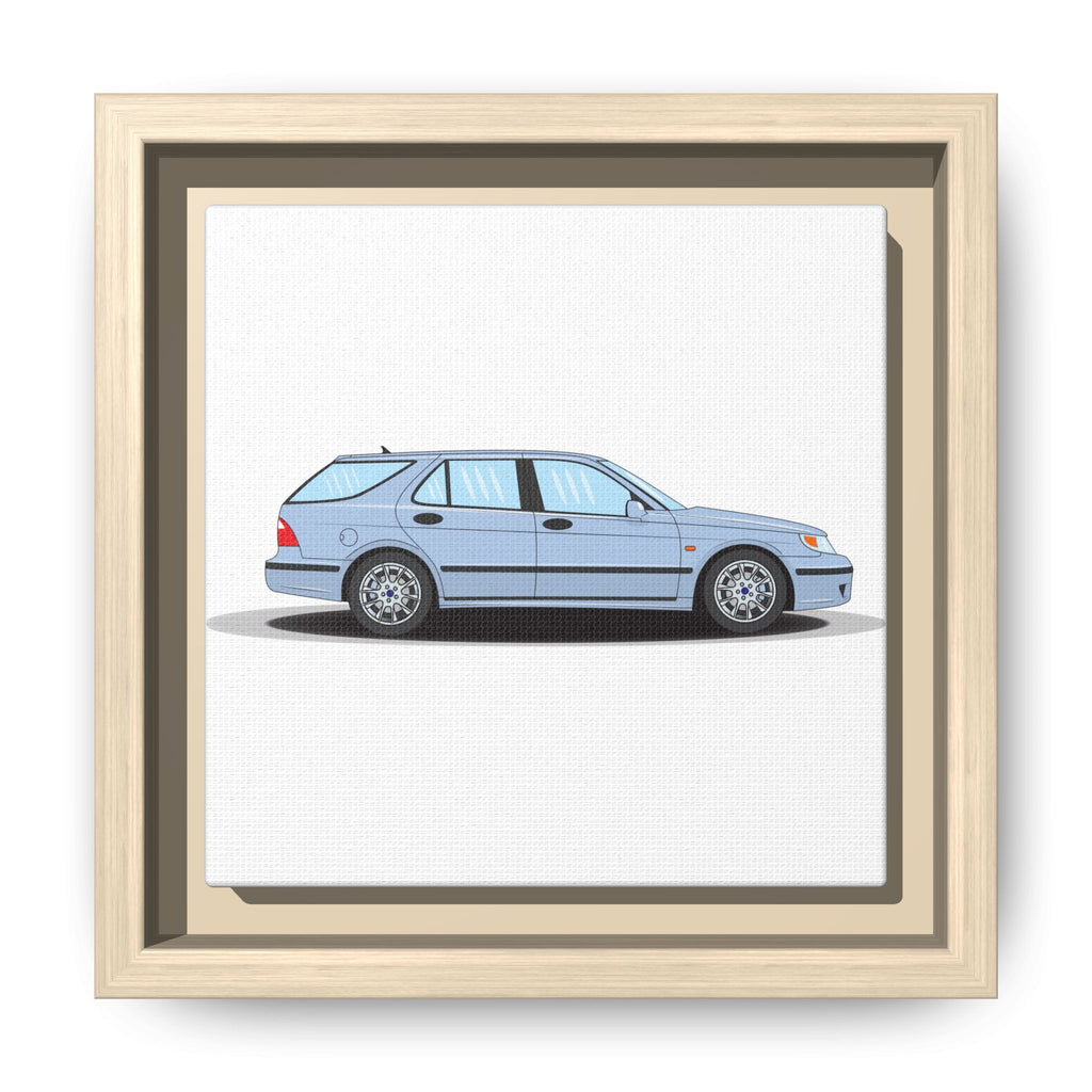 Saab 9-5 OG Aero Wagon Ice Blue Art Print — Framed Matte Canvas Wall Decor