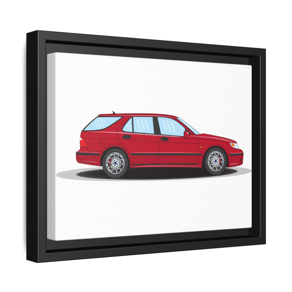Saab 9-5 OG Aero Wagon Laser Red Art Print — Framed Matte Canvas Wall Decor