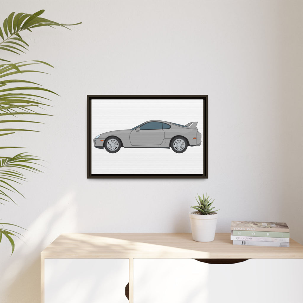 Toyota Supra MK4 Silver Metallic Art Print — Framed Matte Canvas Wall Decor