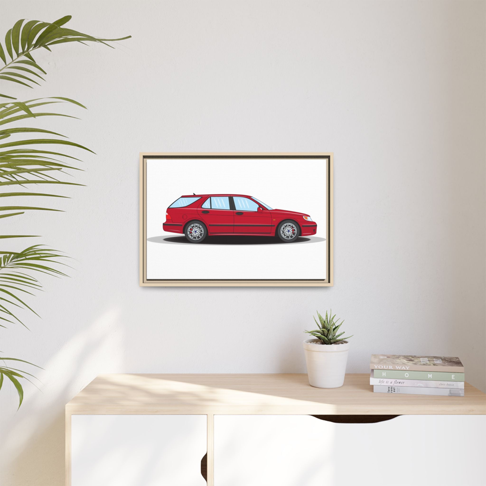 Saab 9-5 OG Aero Wagon Laser Red Art Print — Framed Matte Canvas Wall Decor