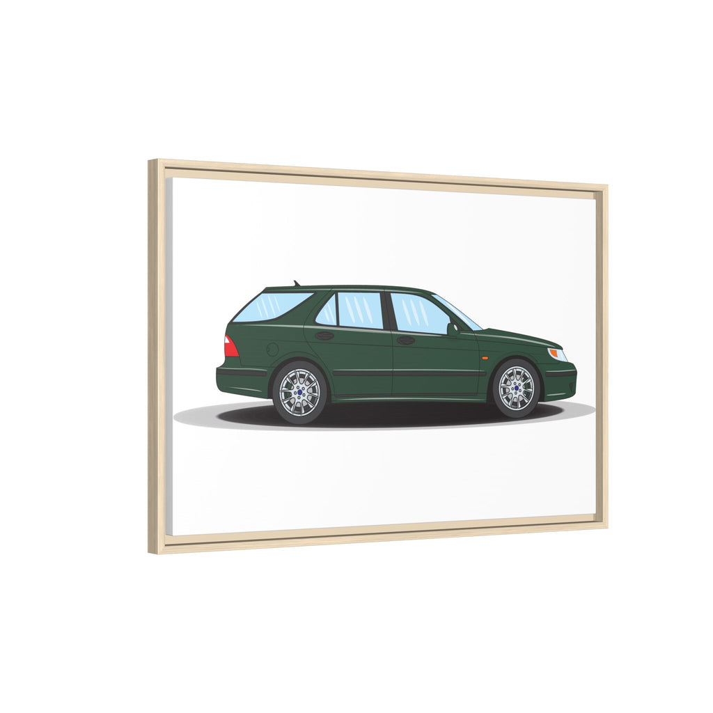 Saab 9-5 OG Aero Wagon Scarabe Green Art Print — Framed Matte Canvas Wall Decor