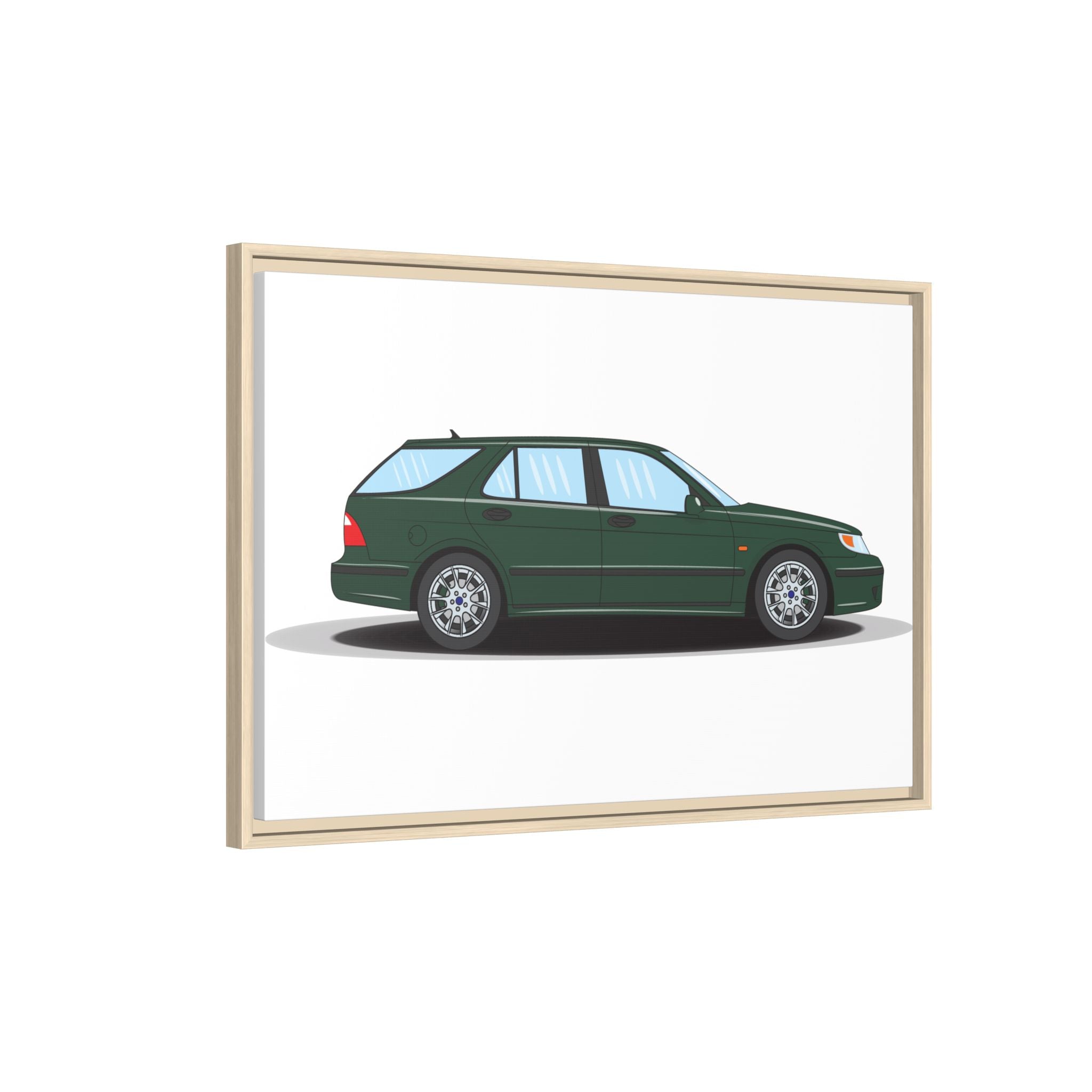 Saab 9-5 OG Aero Wagon Scarabe Green Art Print — Framed Matte Canvas Wall Decor