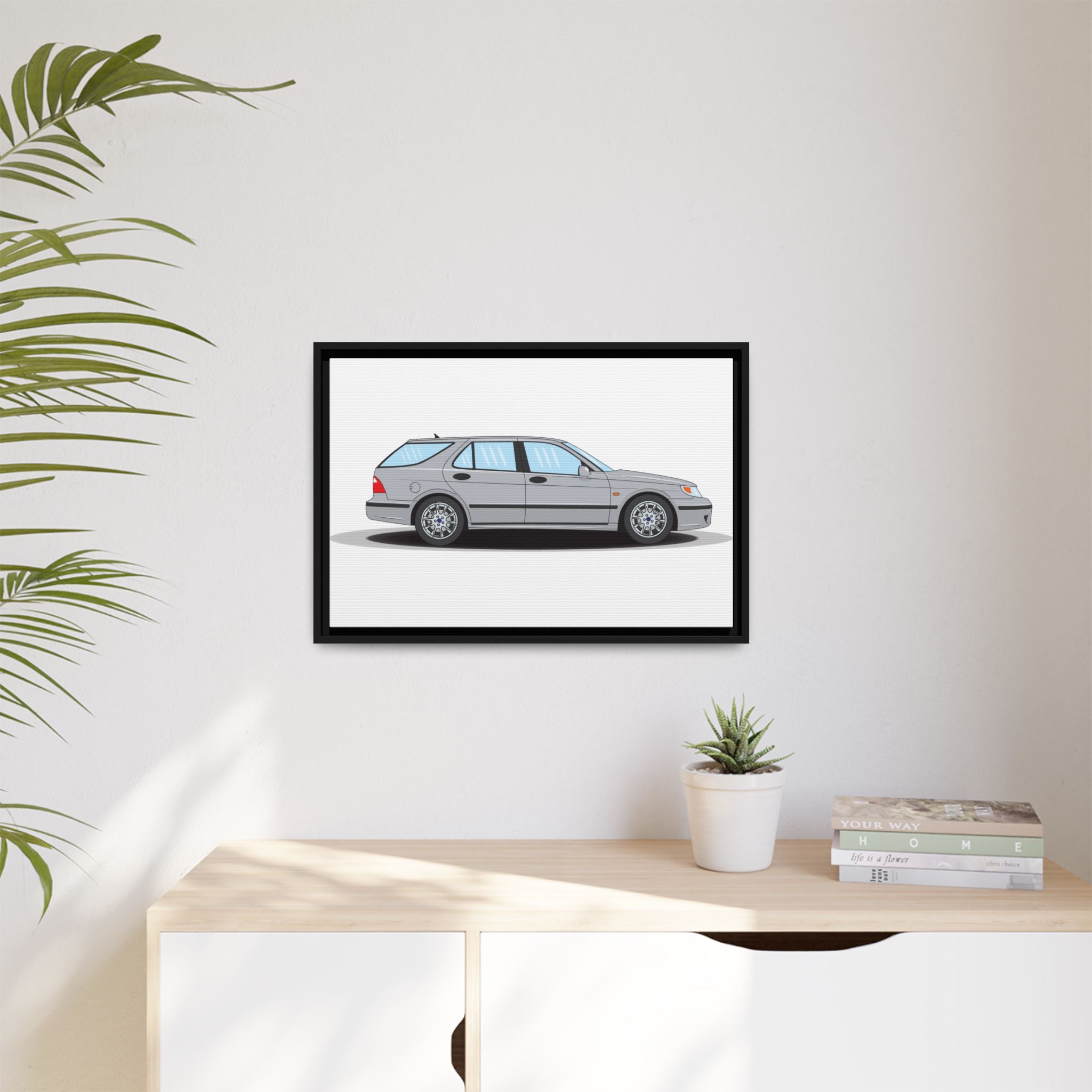 Saab 9-5 OG Aero Wagon Silver Metallic Art Print — Framed Matte Canvas Wall Decor